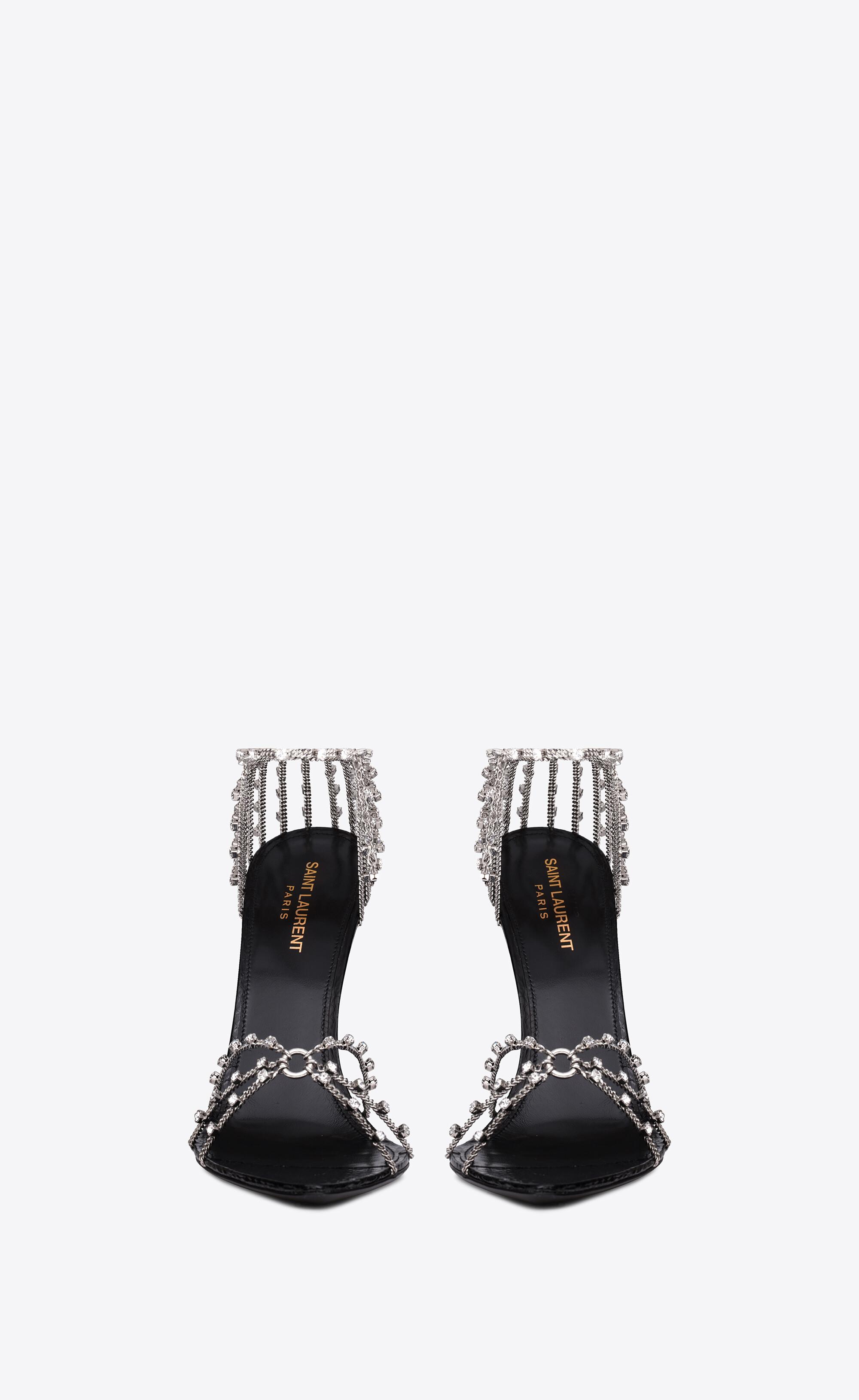 Saint Laurent Alex Chain Sandals In Lacquered Ayers in White | Lyst