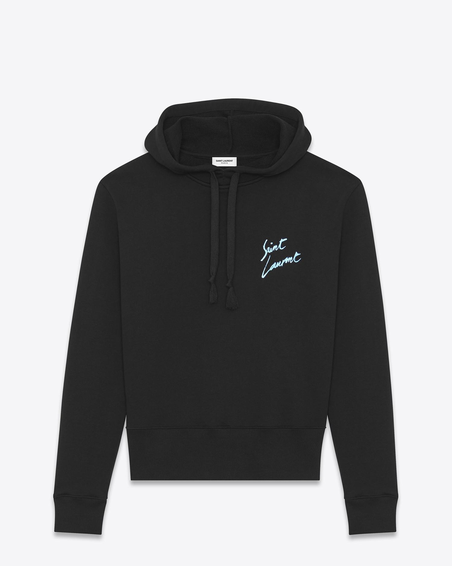 Lyst - Saint Laurent Hoodie In Black And Metallic Blue French ...