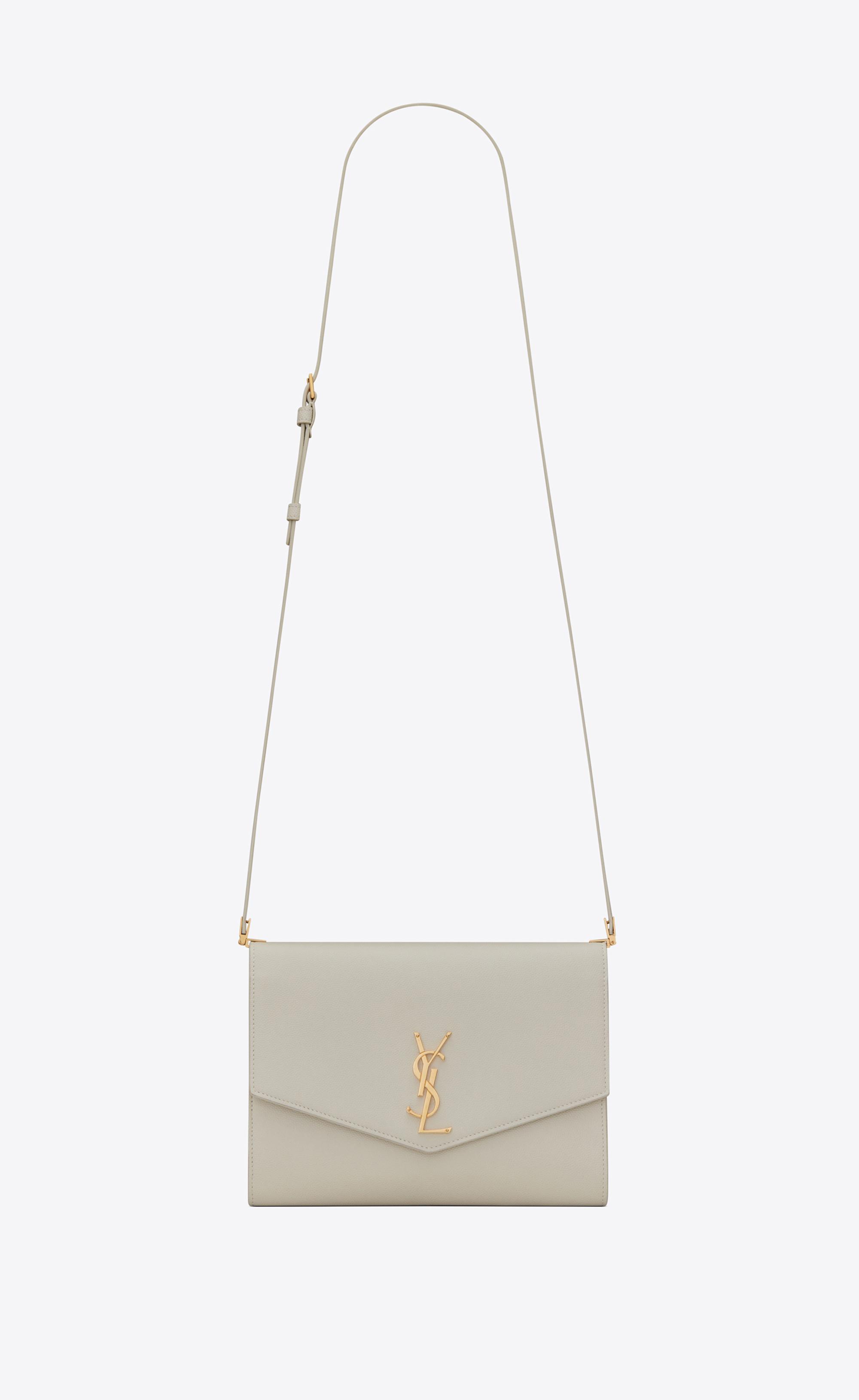 Saint Laurent Uptown Clutch Bag In White Grain De Poudre Embossed