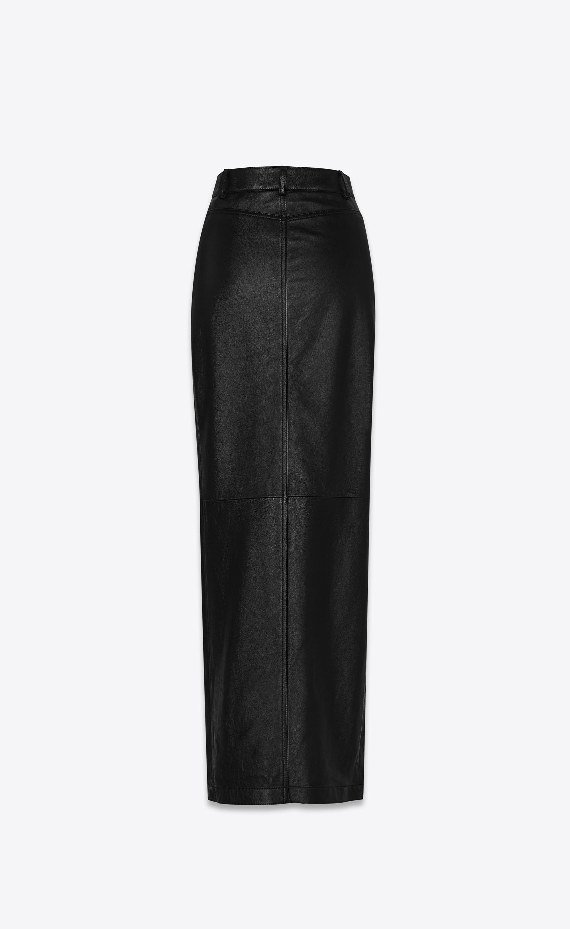 Saint Laurent Leather Snap-button Slit Maxi Skirt in Black - Lyst