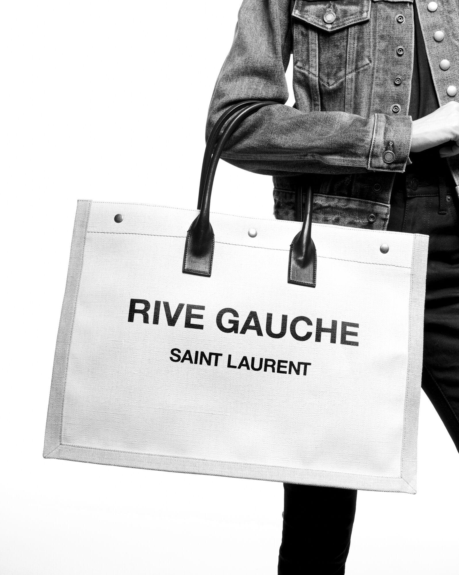 Saint Laurent Rive Gauche Tote Bag In Embroidered Cotton And Linen 