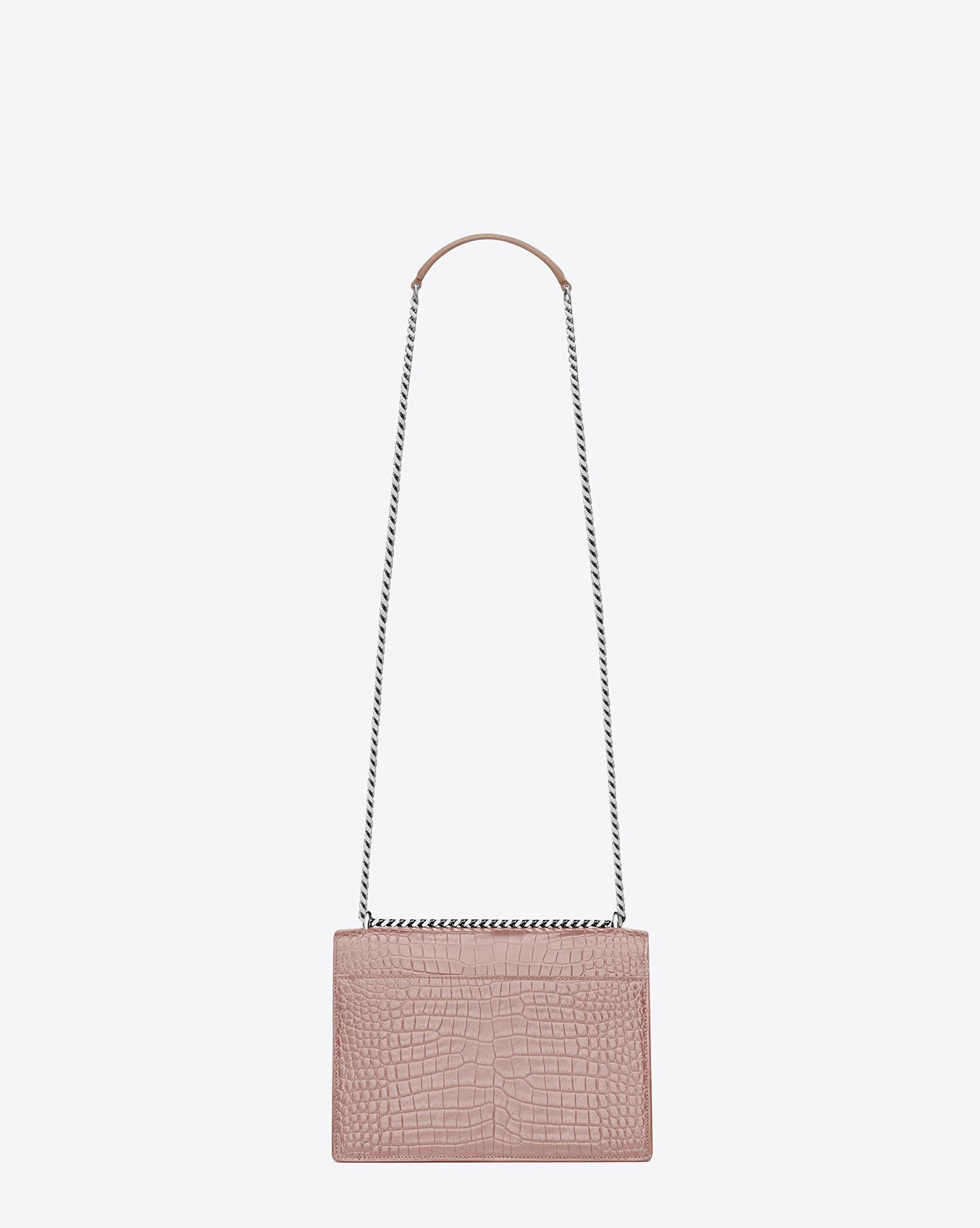 Saint Laurent Medium Sunset Bag In Powder Pink Crocodile Embossed Shiny  Leather