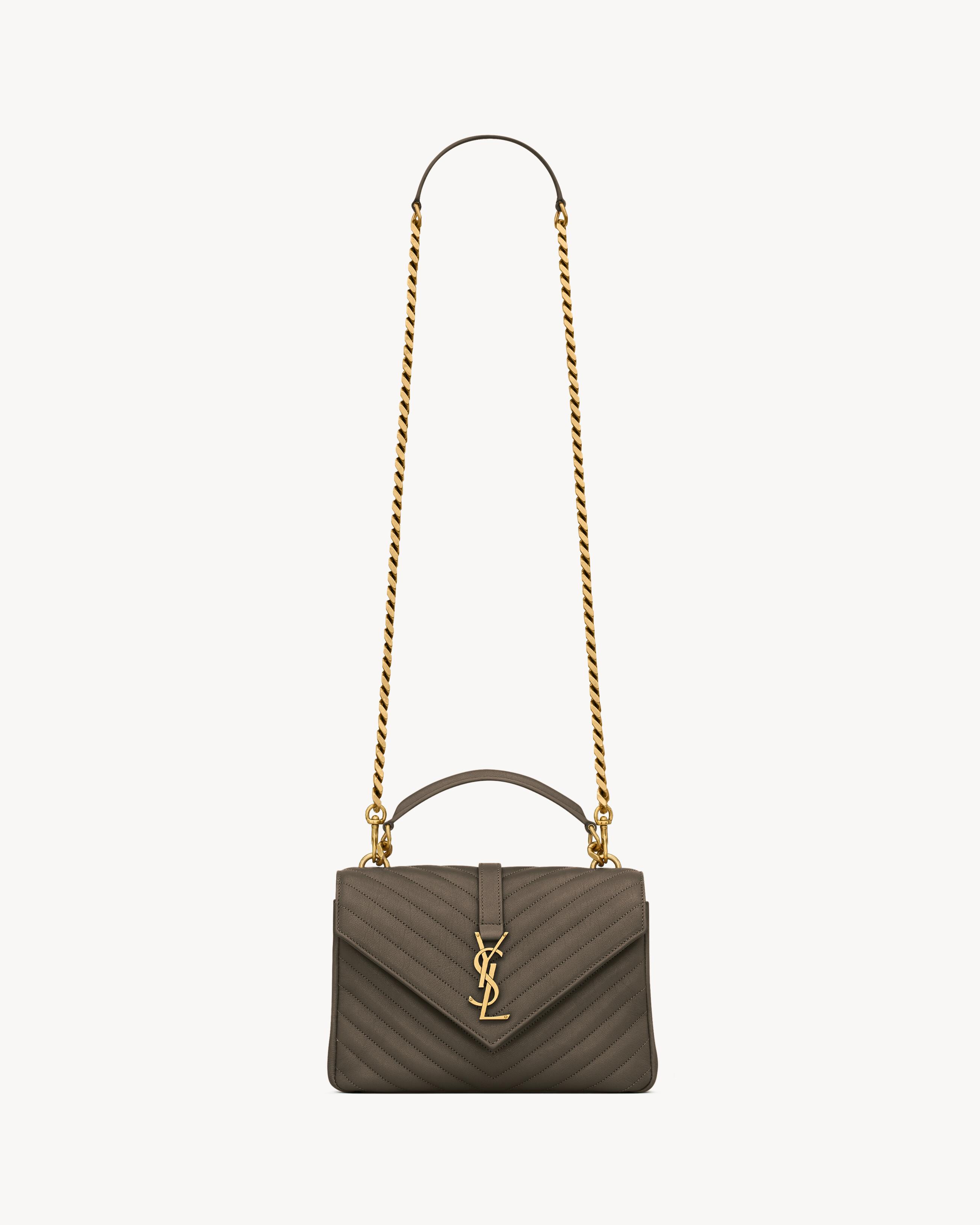 Saint Laurent College Medium En Cuir Matelasse Vert in White Lyst