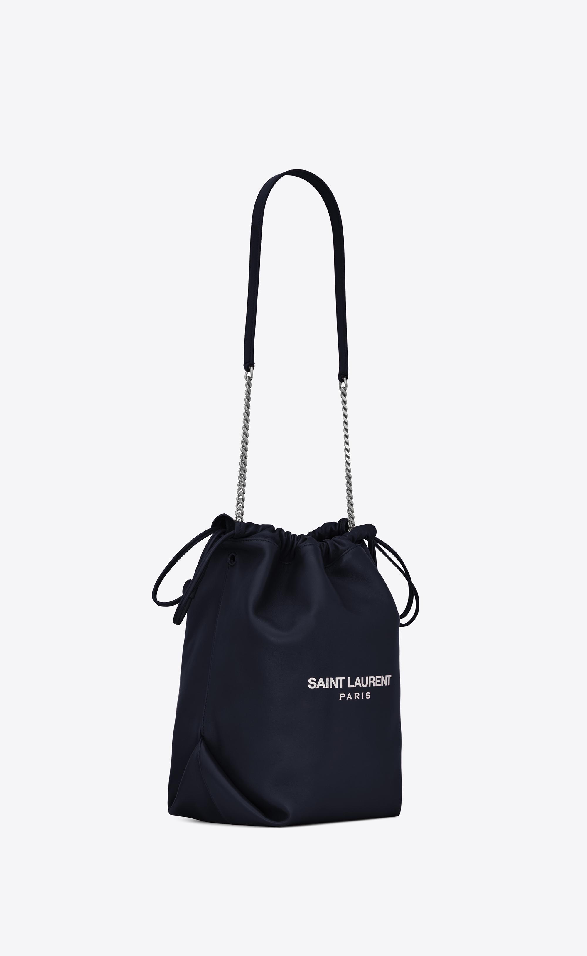 Saint Laurent Leather Teddy Bucket Bag In Lambskin In Midnight Blue Blue Lyst