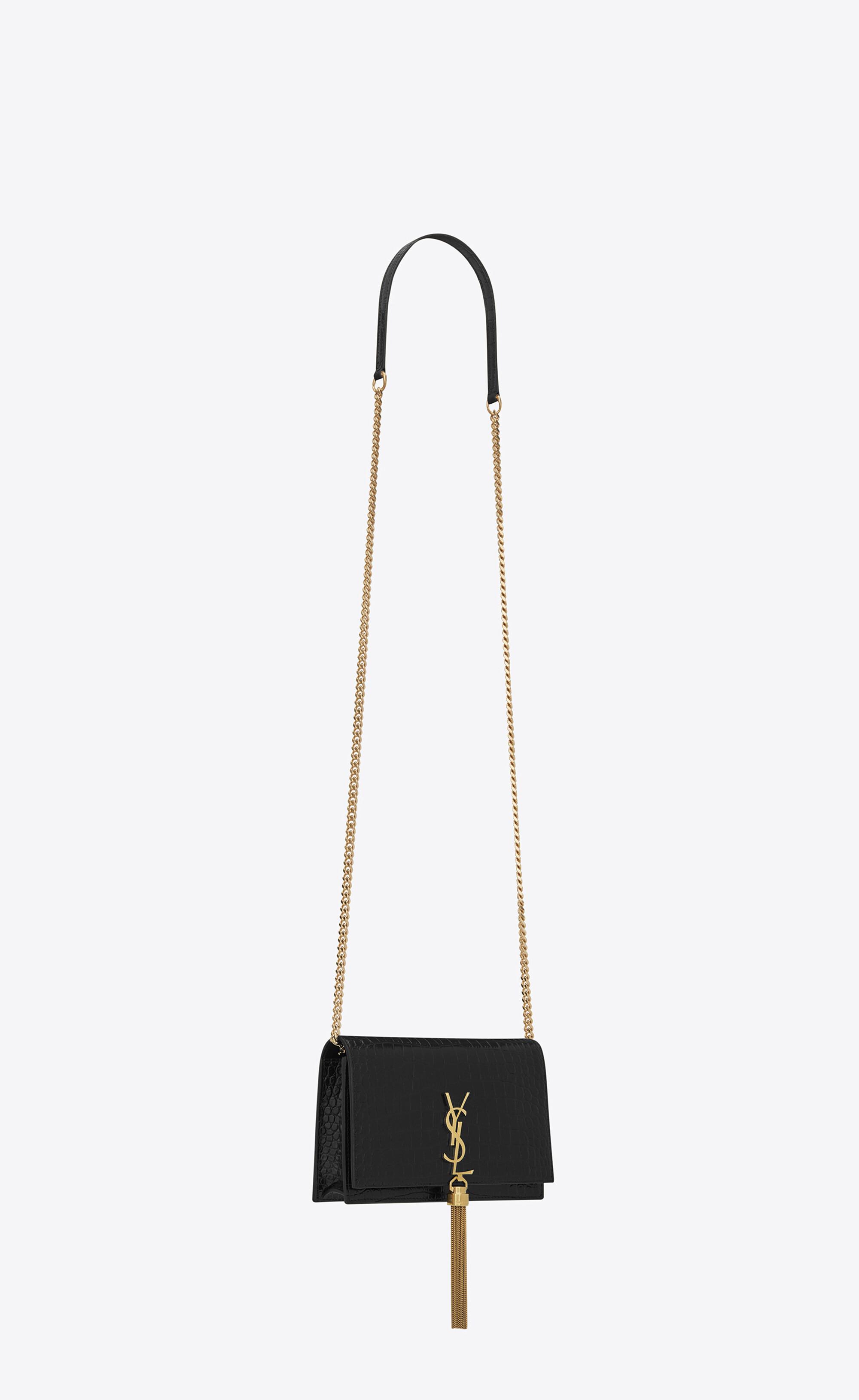 Saint Laurent Kate Chain Wallet With Tassel In Crocodile-embossed Shiny  Leather in White | Lyst