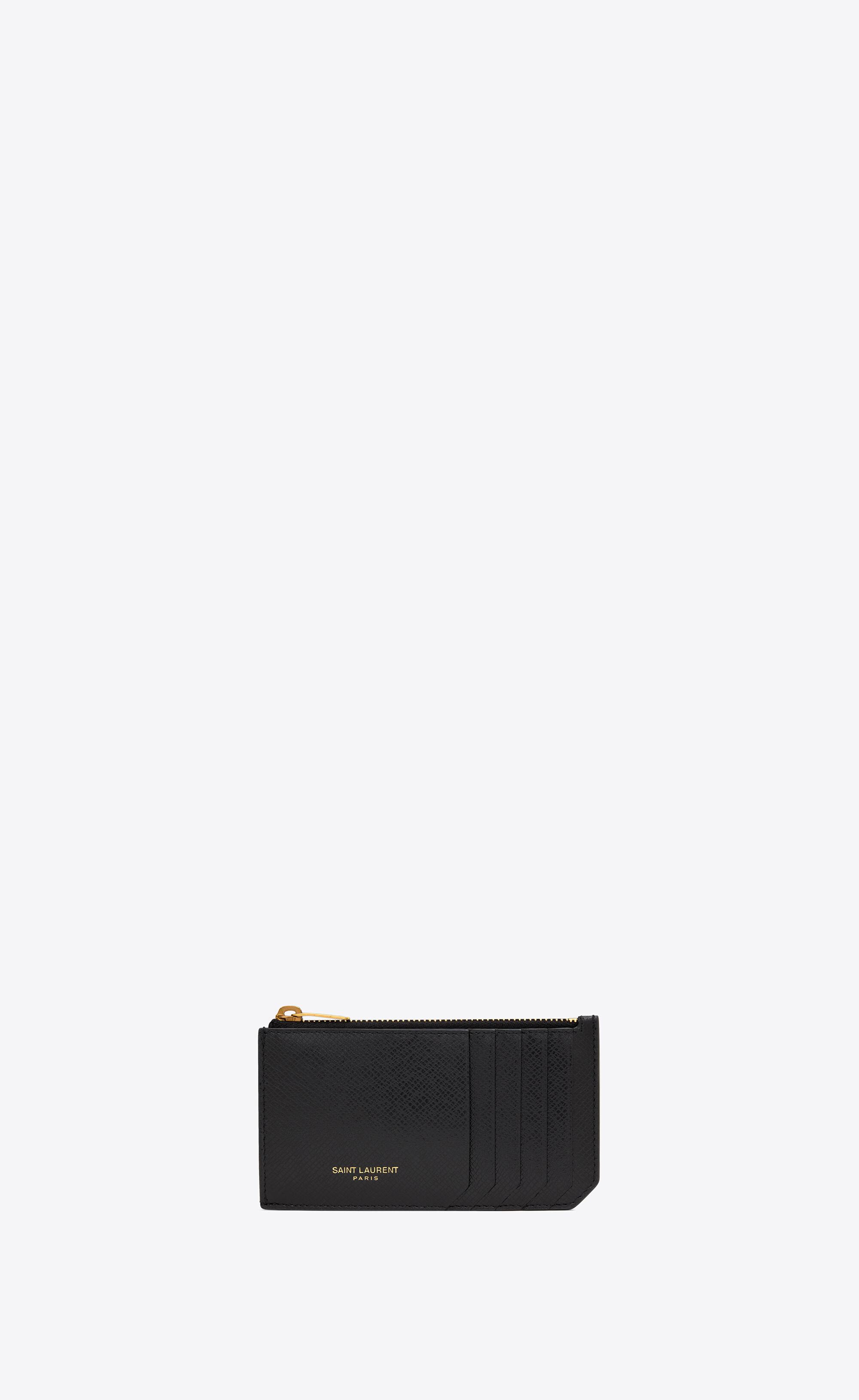 Saint Laurent Paris Credit Card Case in Grain de Poudre Embossed