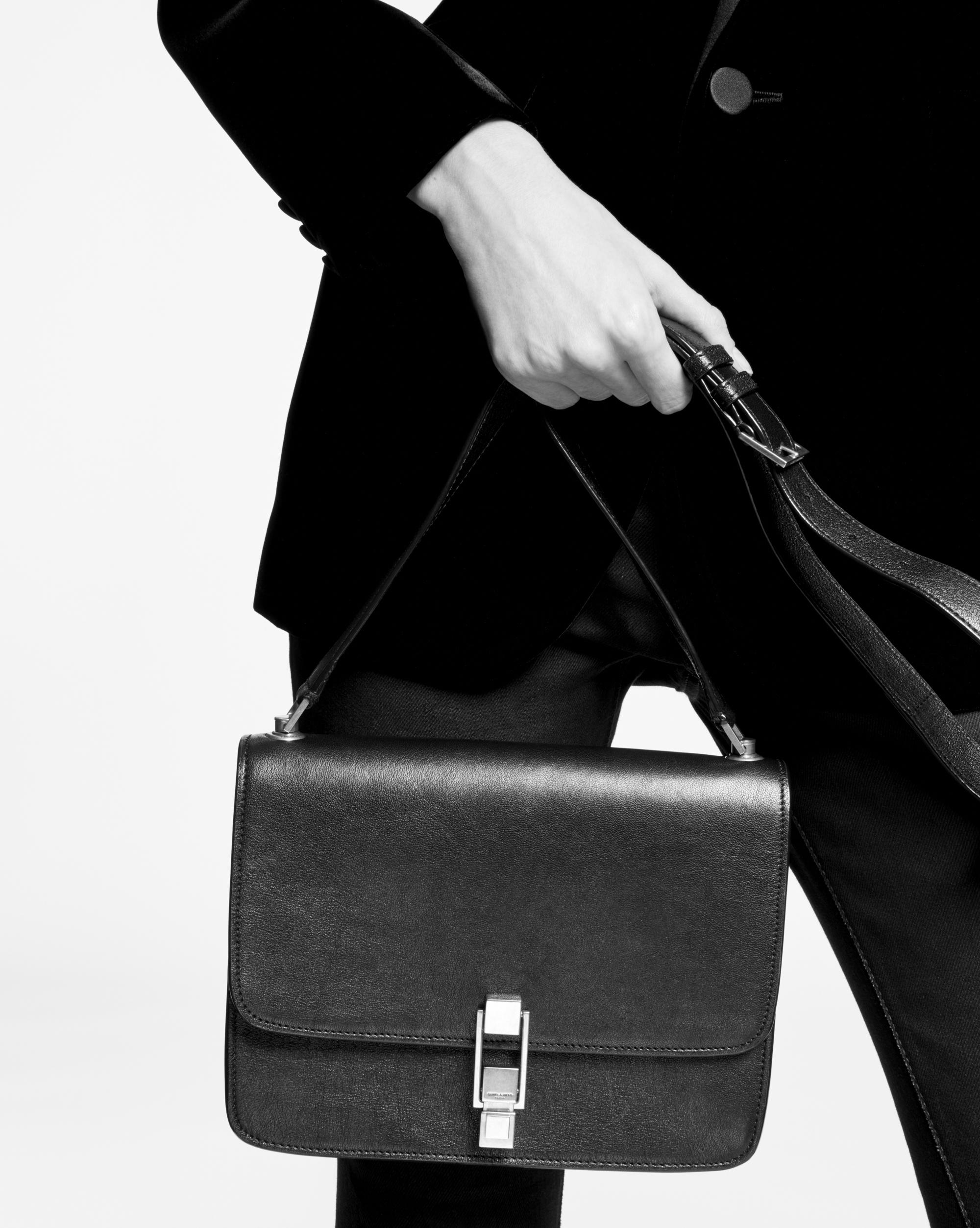 le carre satchel in box saint laurent leather