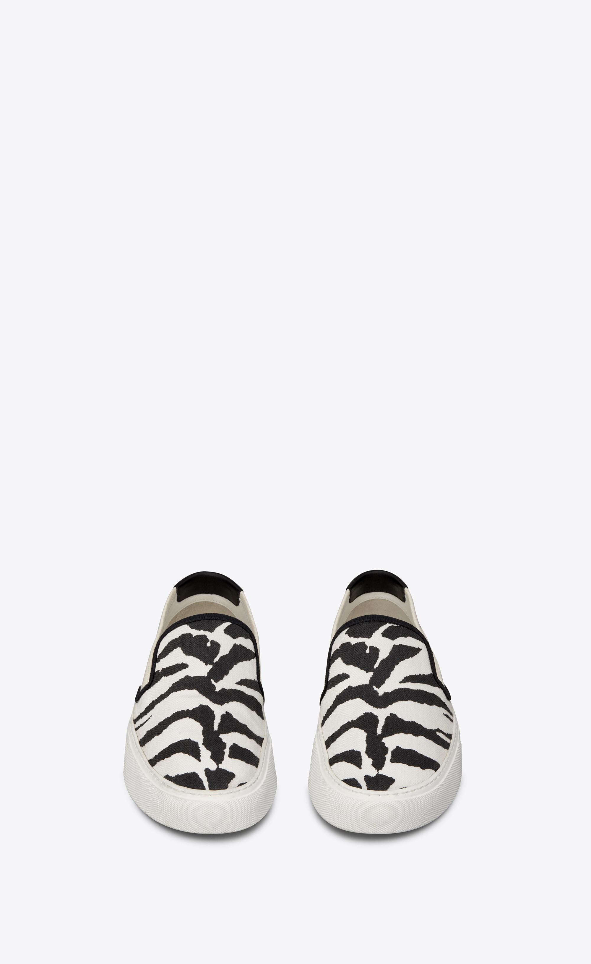 Saint Laurent Venice Slip-on Sneakers In Zebra-print Canvas in 