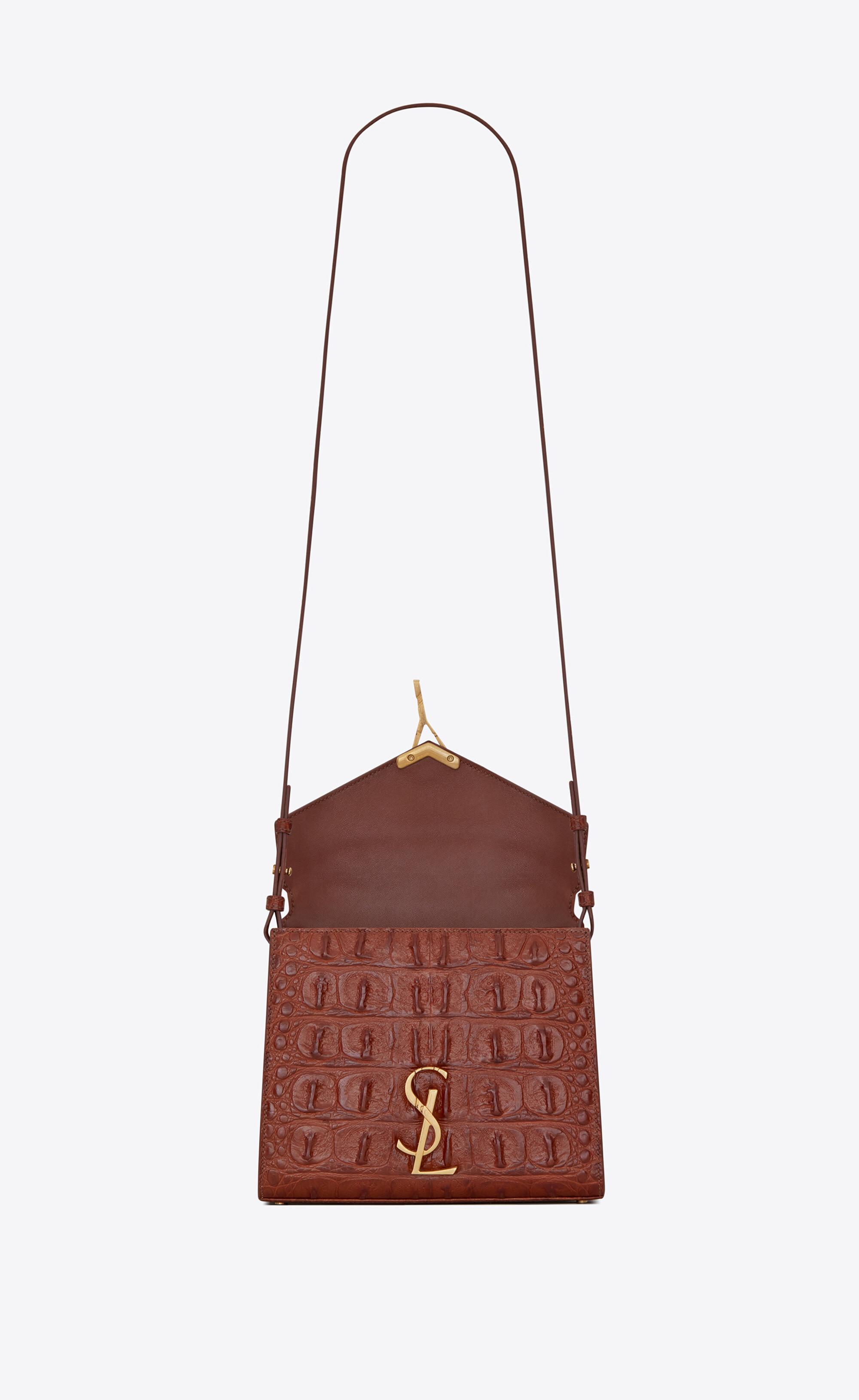 Saint Laurent Mini Cassandra Top-handle Croc-embossed Shoulder Bag