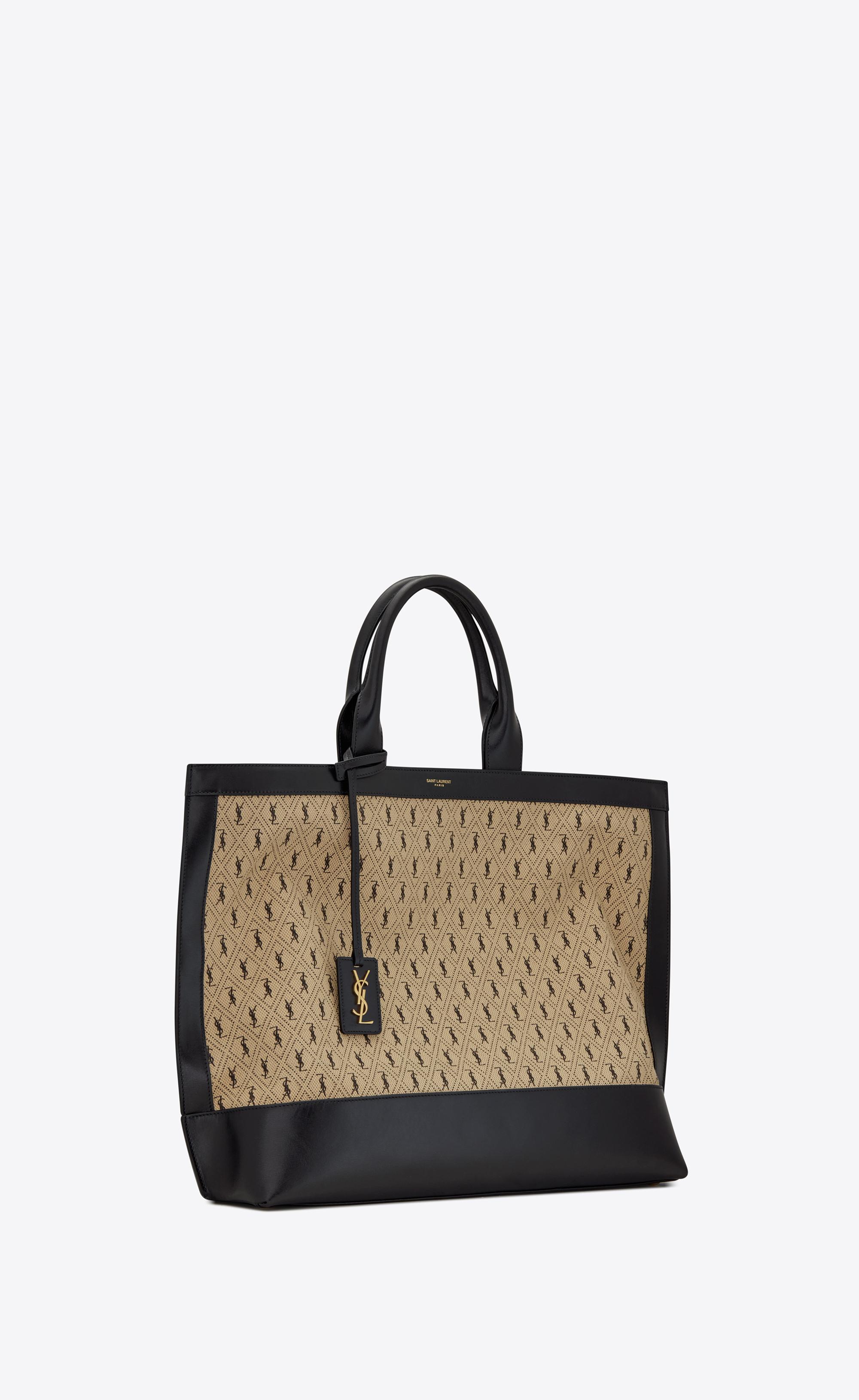 Saint Laurent Monogram All Over Tote In Canvas And Smooth Leather in  Natural | Lyst