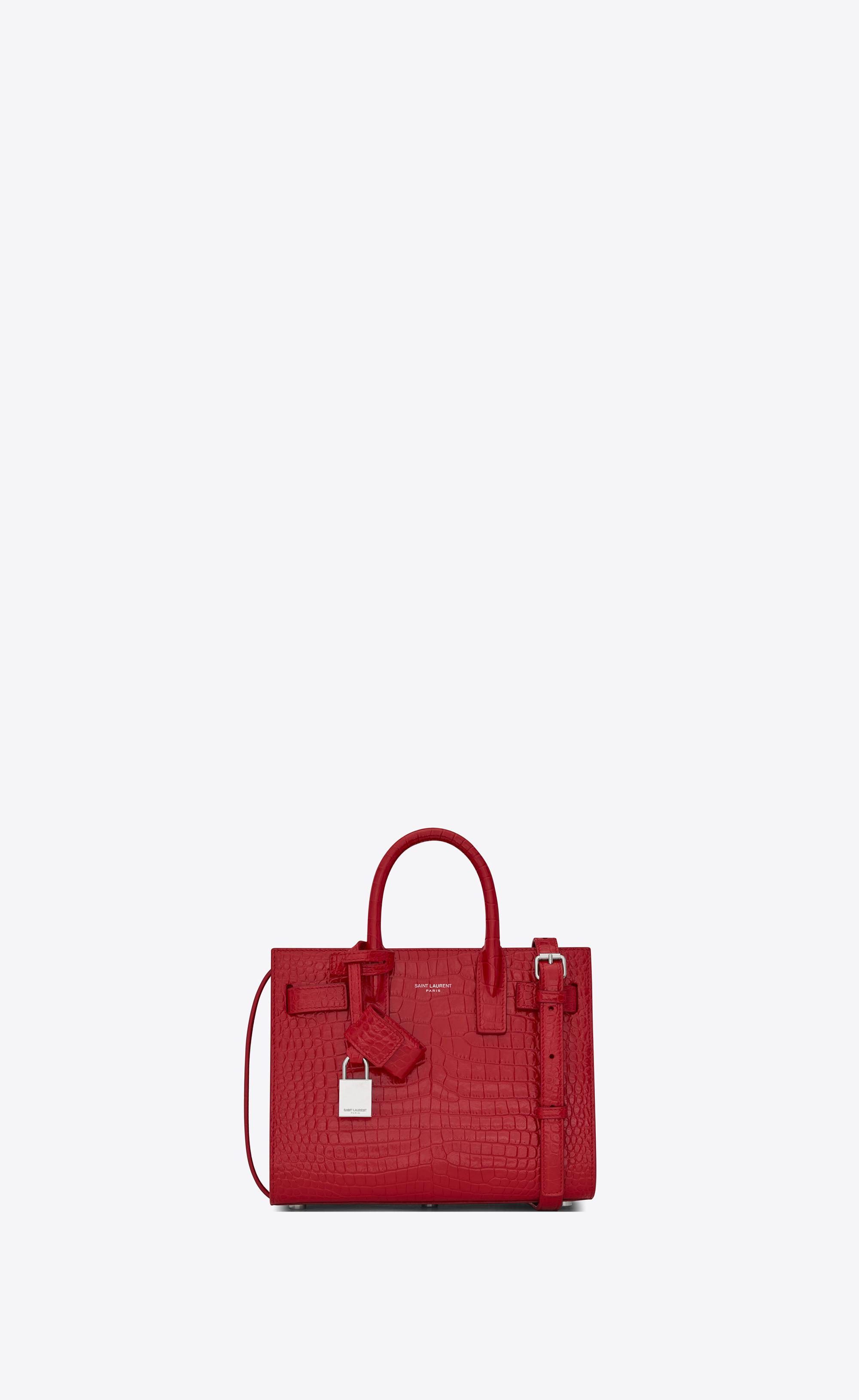 Saint Laurent Classic Sac De Jour Nano In Embossed Crocodile Shiny Leather  in Red | Lyst