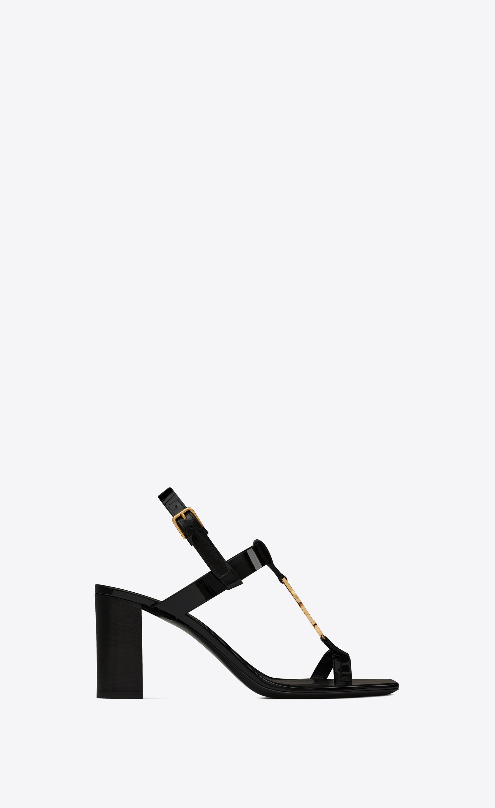 Saint Laurent Cassandra Sandals In Patent Leather in Black | Lyst