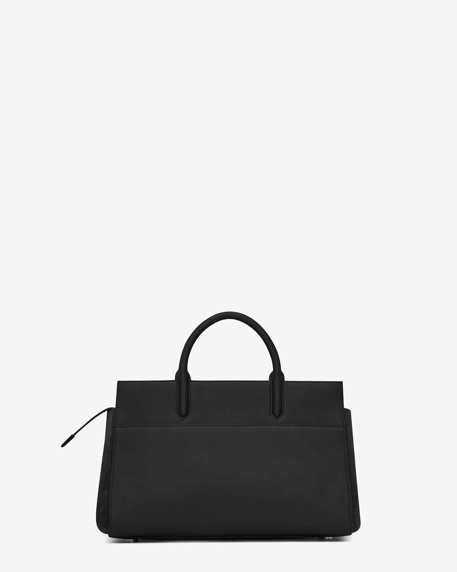 Saint Laurent Small Cabas Rive Gauche Bag In Black Grained Leather And  Suede | Lyst