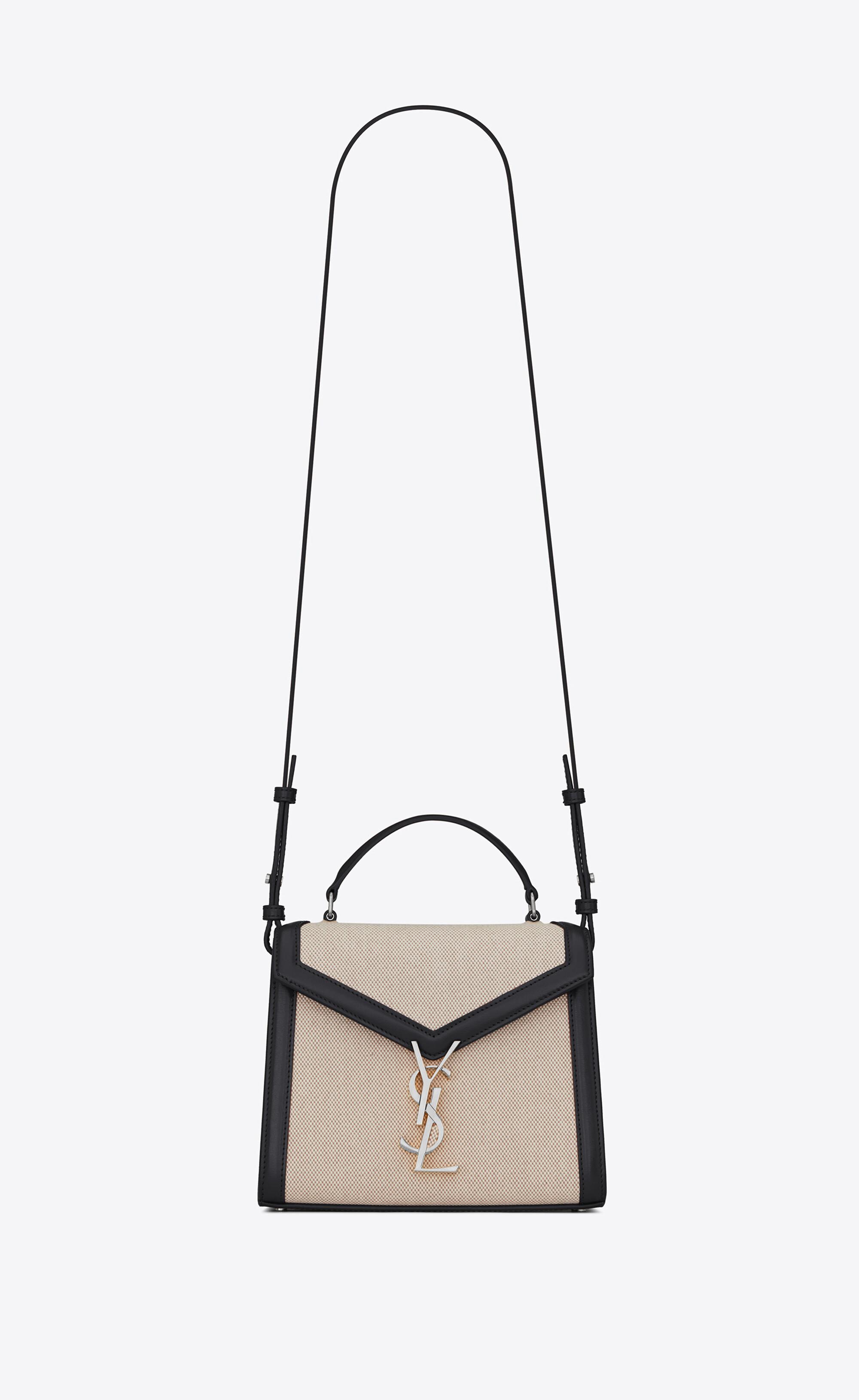 Saint Laurent Cassandra Mini Top Handle Bag In Canvas And Smooth Leather in  Natural | Lyst Canada
