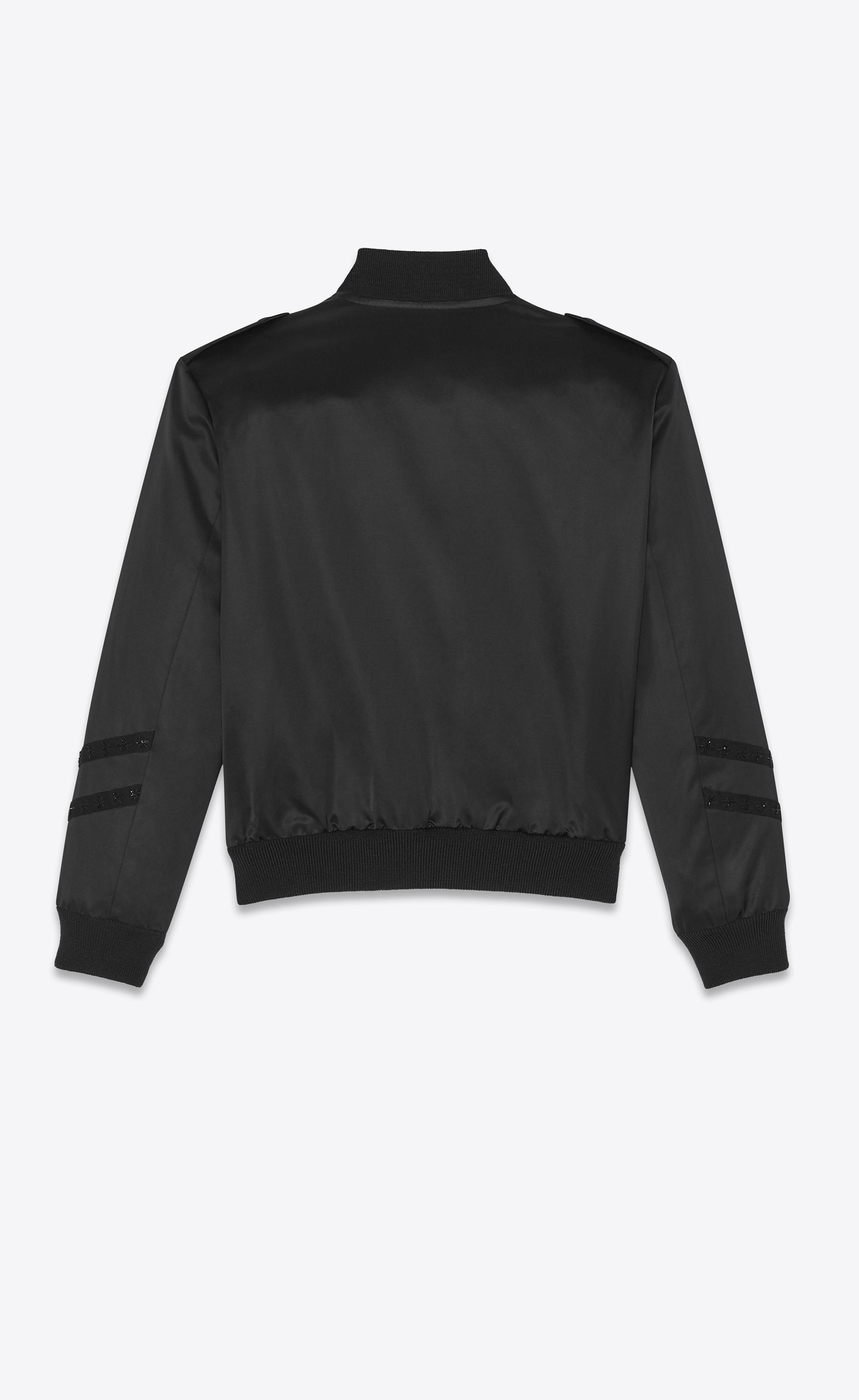 Saint Laurent Officer Satin Bomber Jacket in Black - Lyst