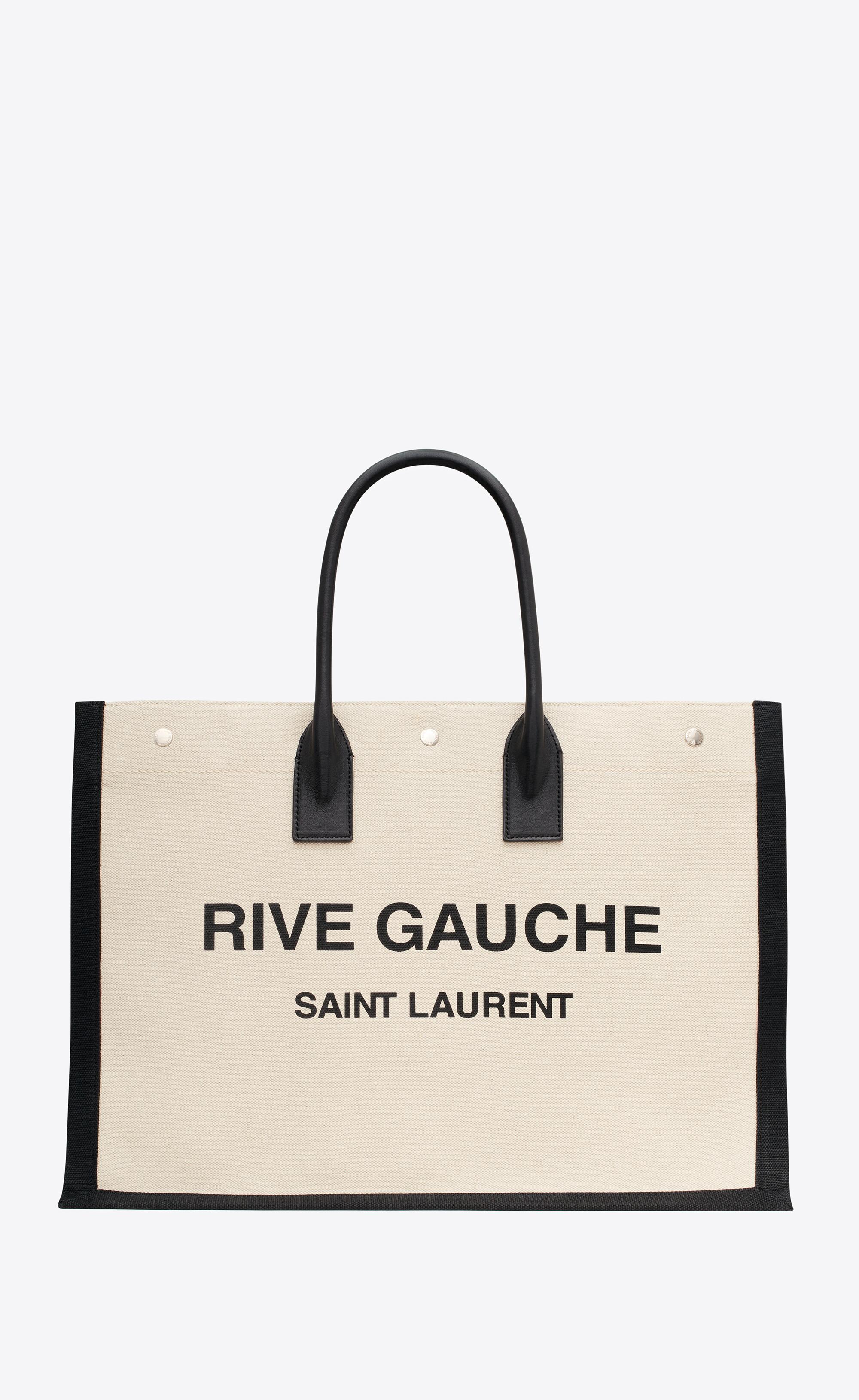 rive gauche large tote bag in printed canvas and leather