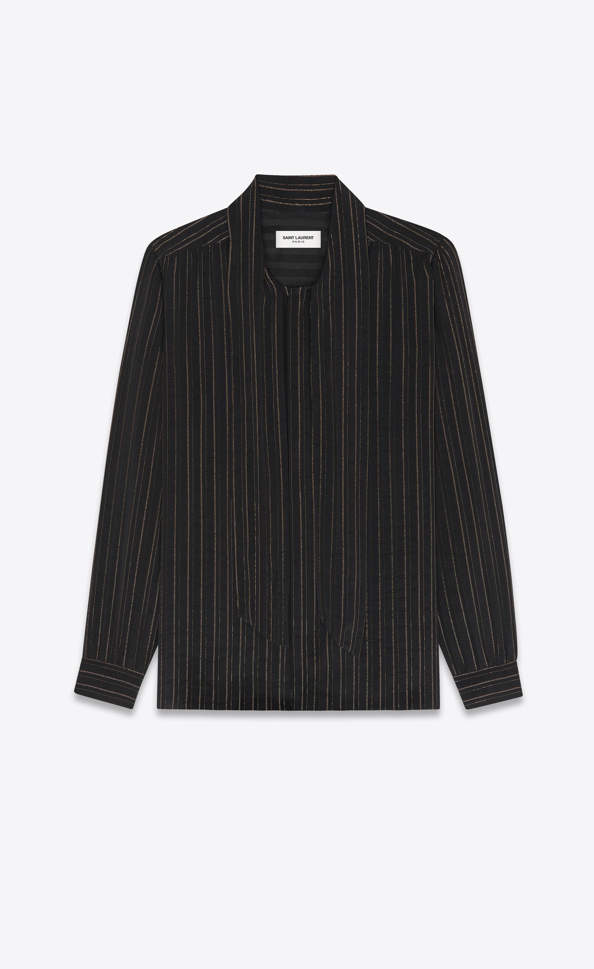 Saint Laurent Lavallière-neck Shirt In Striped Silk in Black for Men | Lyst