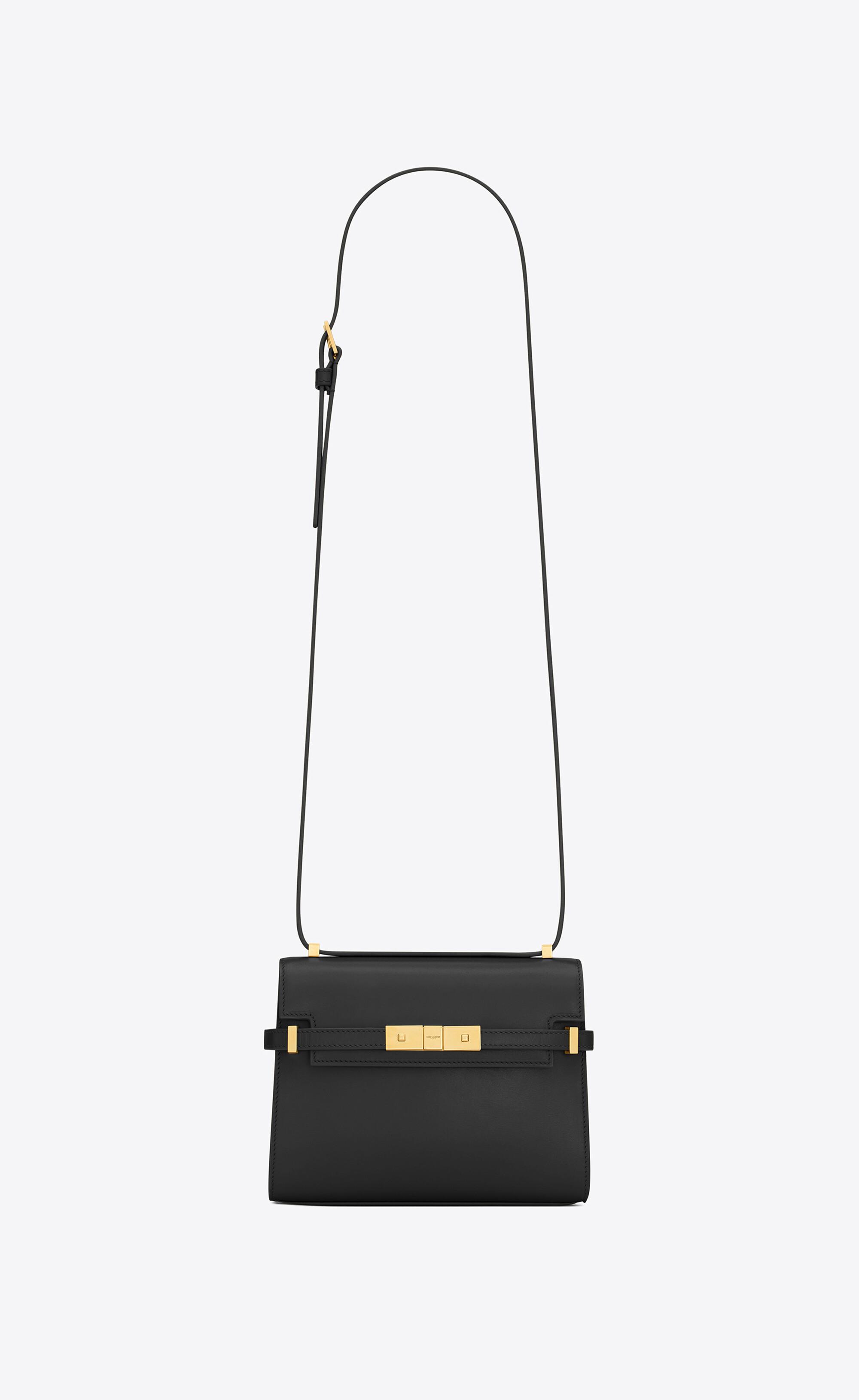 Saint Laurent Manhattan Mini Crossbody Bag In Box Leather in White for