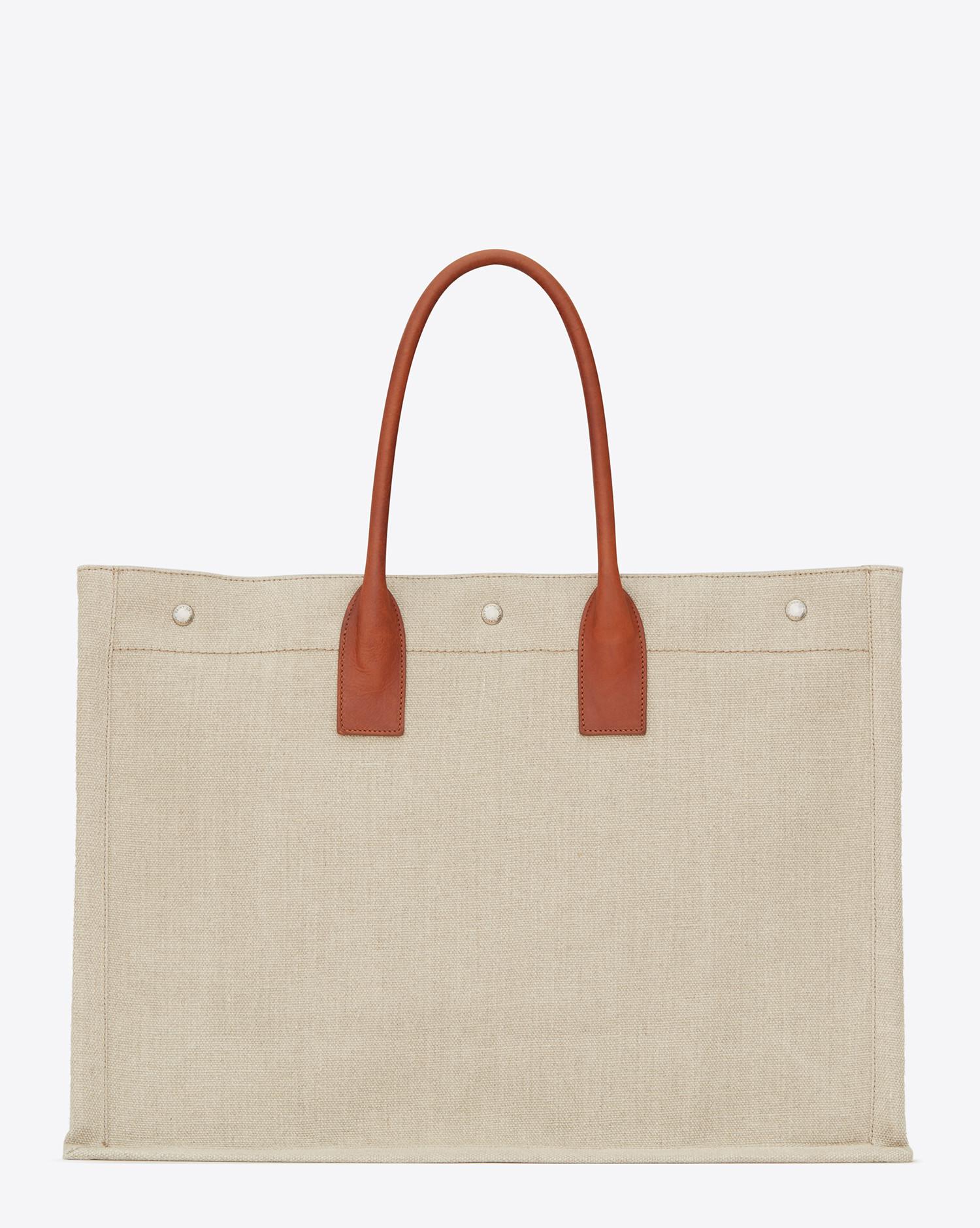 rive gauche small tote bag in linen and leather