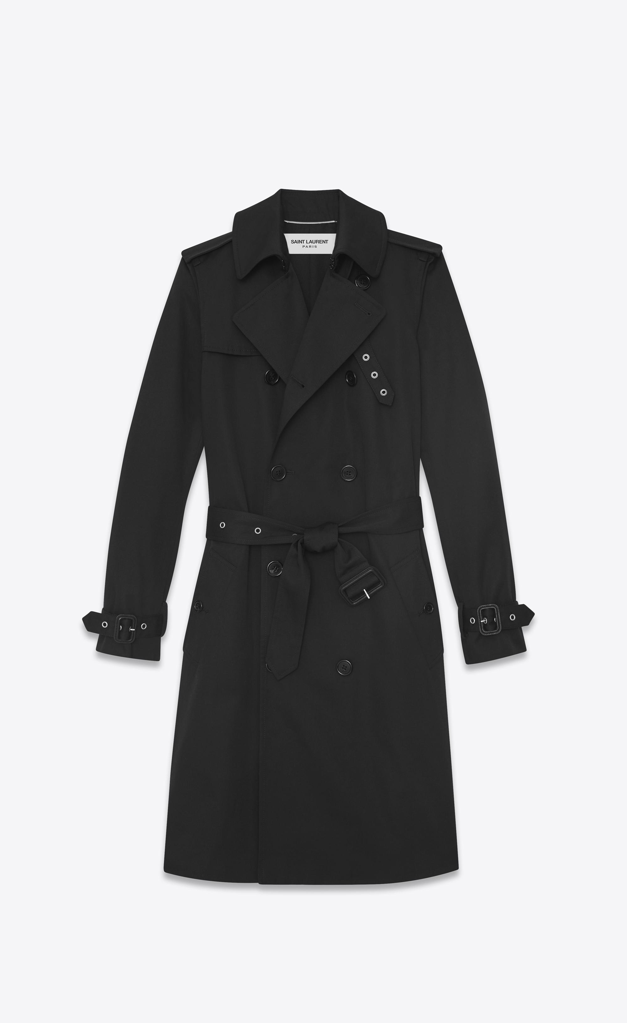 Saint Laurent Canvas Trench Coat In Gabardine in Black for Men - Lyst