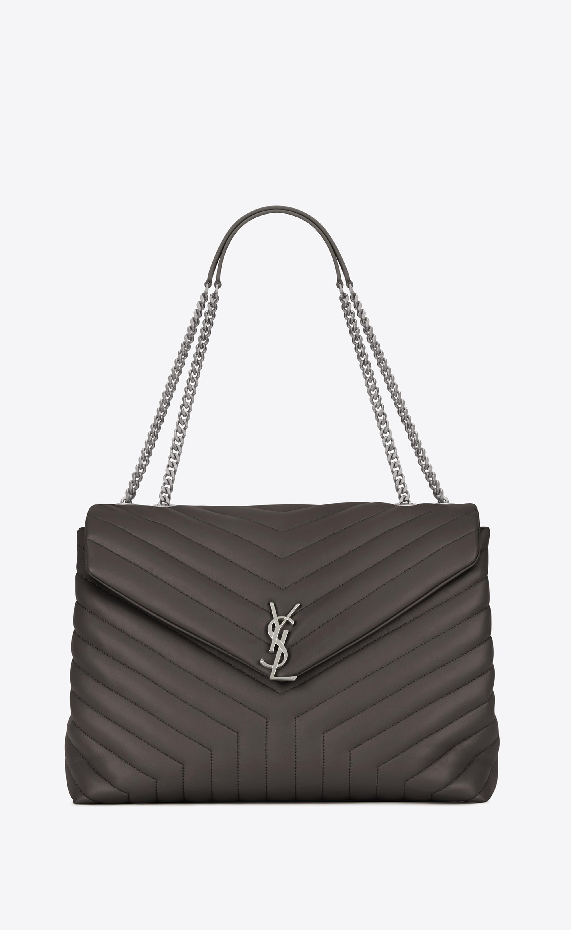 Saint Laurent Grey Matelassé Leather Large Loulou Shoulder Bag