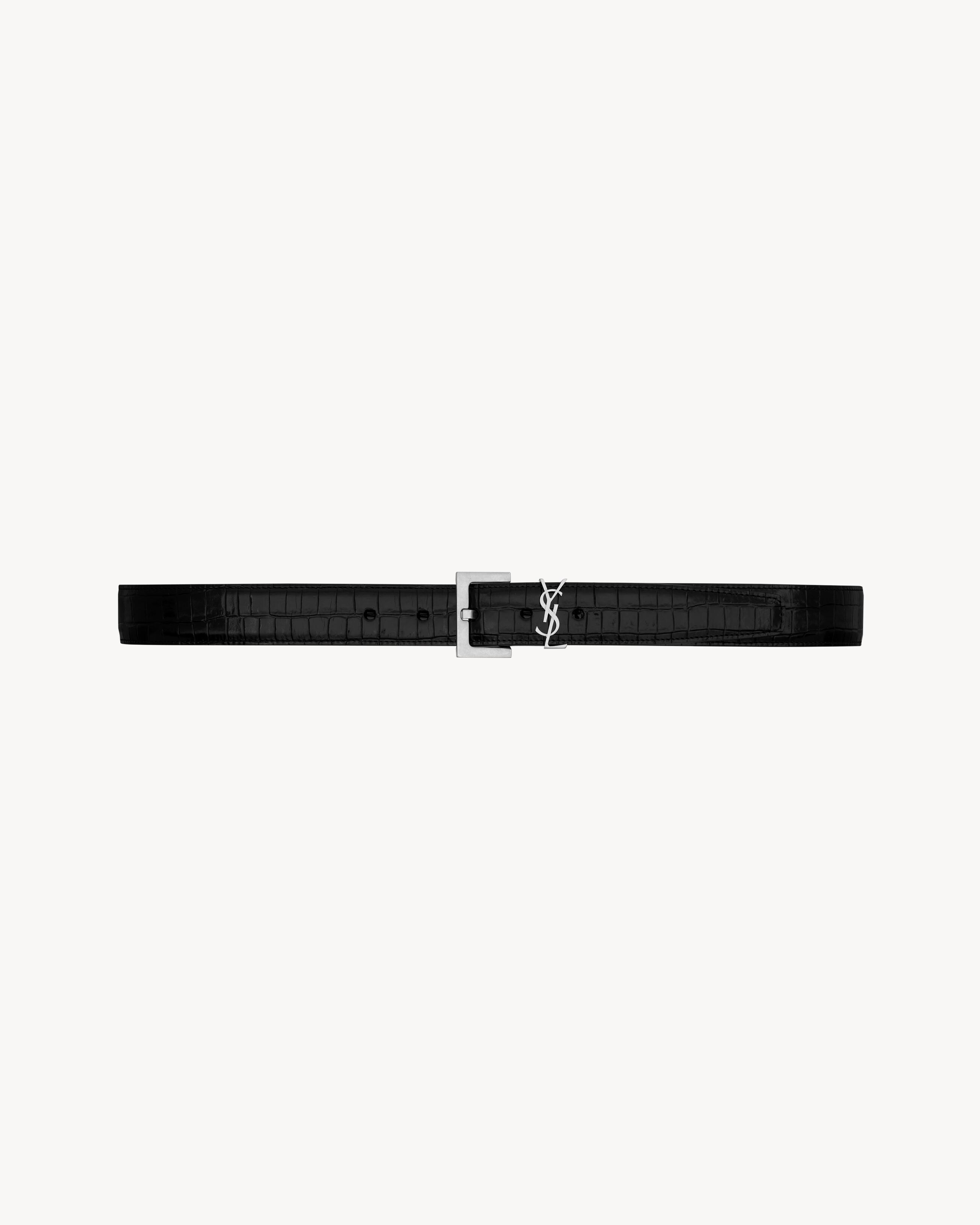 Saint Laurent メンズ ホワイト カサンドラ ベルト(クロコダイル Saint Laurent メンズ ホワイト カサンドラ ベルト(クロコダイル