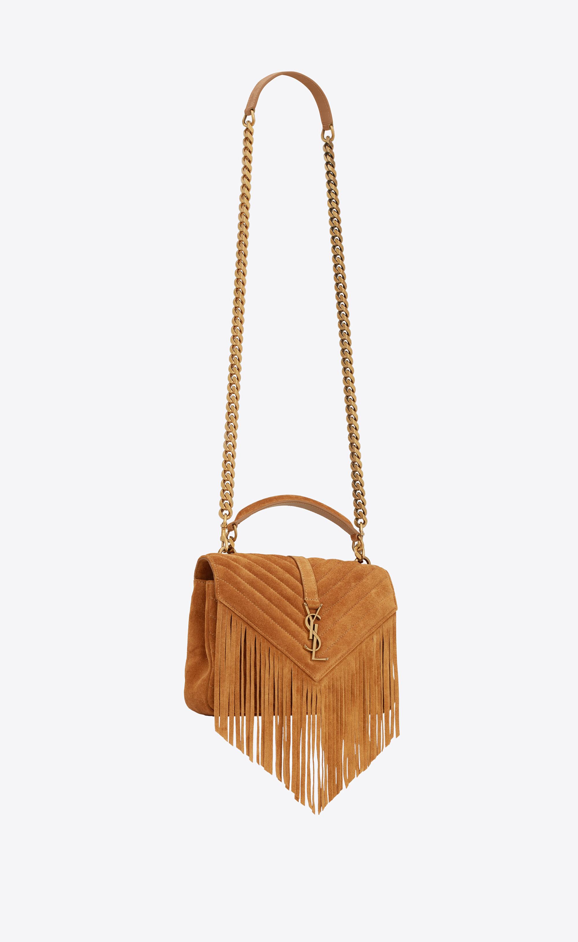 YSL College Medium Chain Bag In Light Suede With Fringes – ZAK
