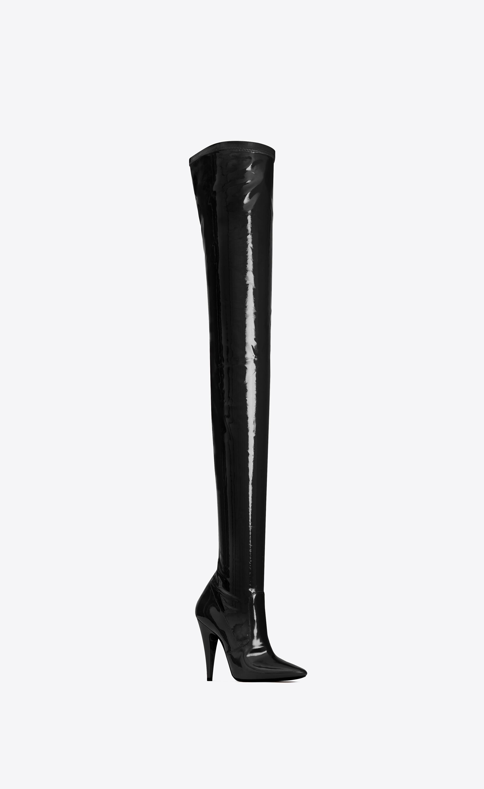 Saint Laurent Aylah Over-the-knee Boots In Patent Stretch Canvas in Black - Lyst