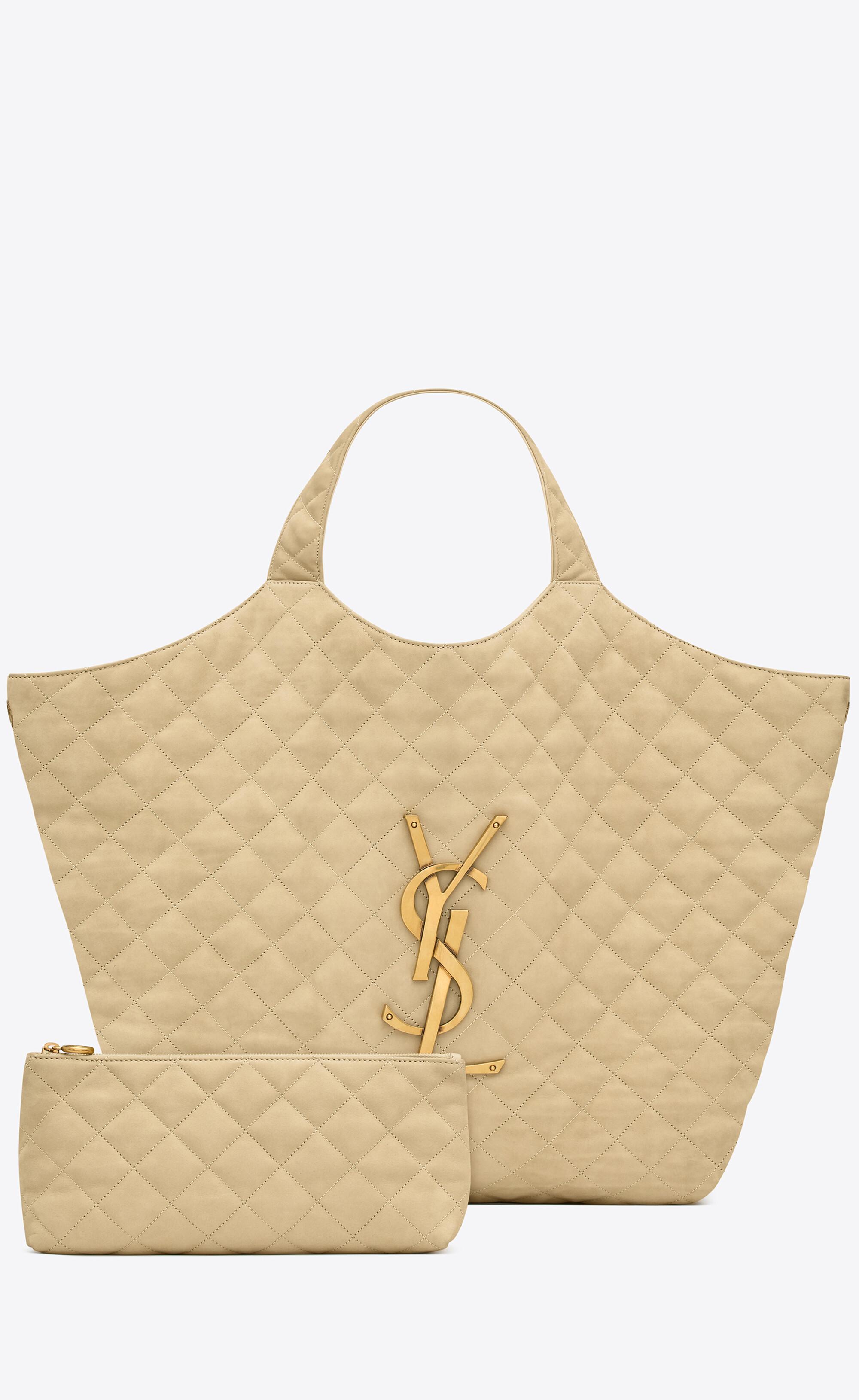 SAINT LAURENT Shearling Quilted Monogram Loulou Puffer Pouch Clutch Natural  Beige Brick 1251133