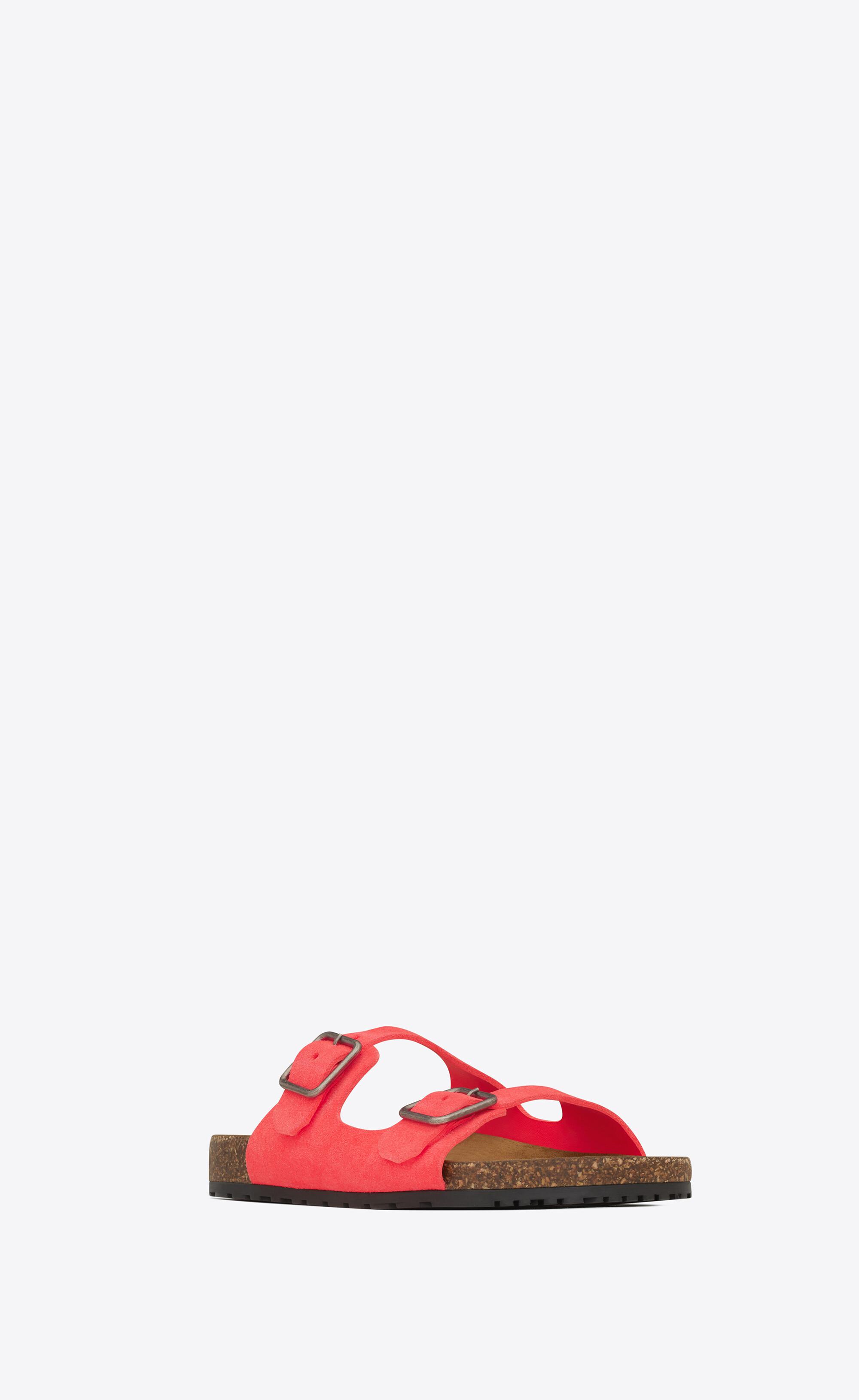Saint Laurent Jimmy Flat Sandals In Suede in Red | Lyst