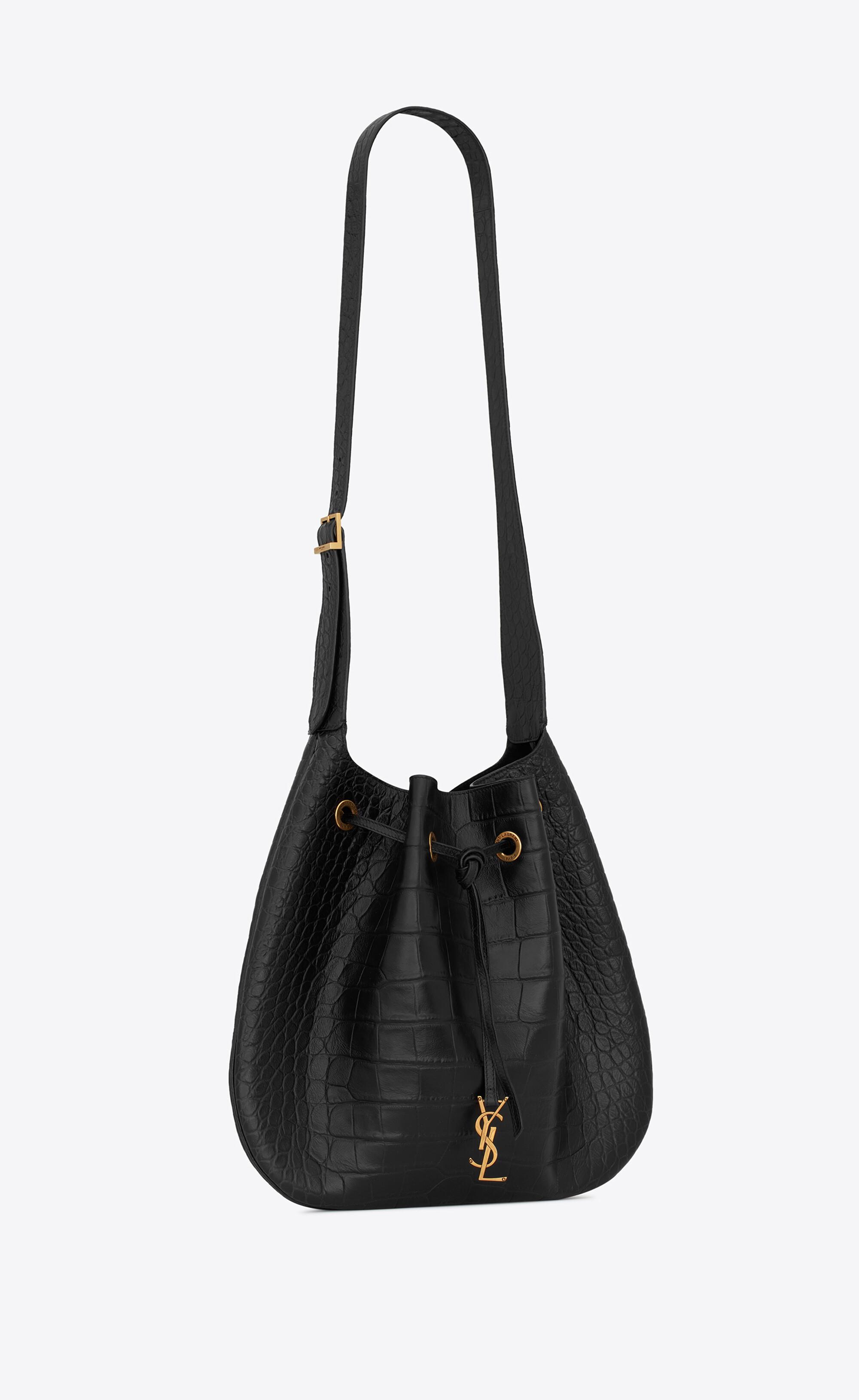 Saint Laurent Paris Vii Large Flat Hobo Bag In Crocodile