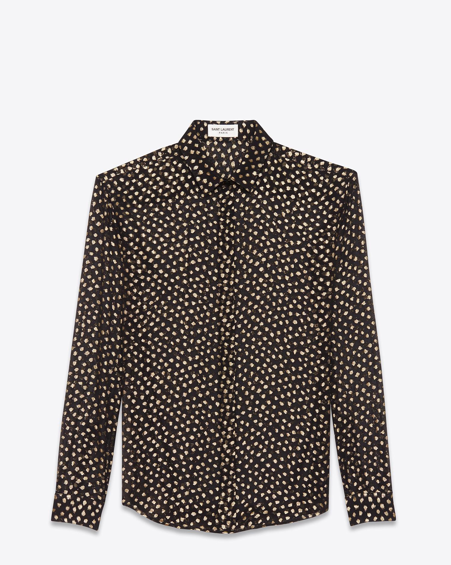 black and gold polka dot shirt