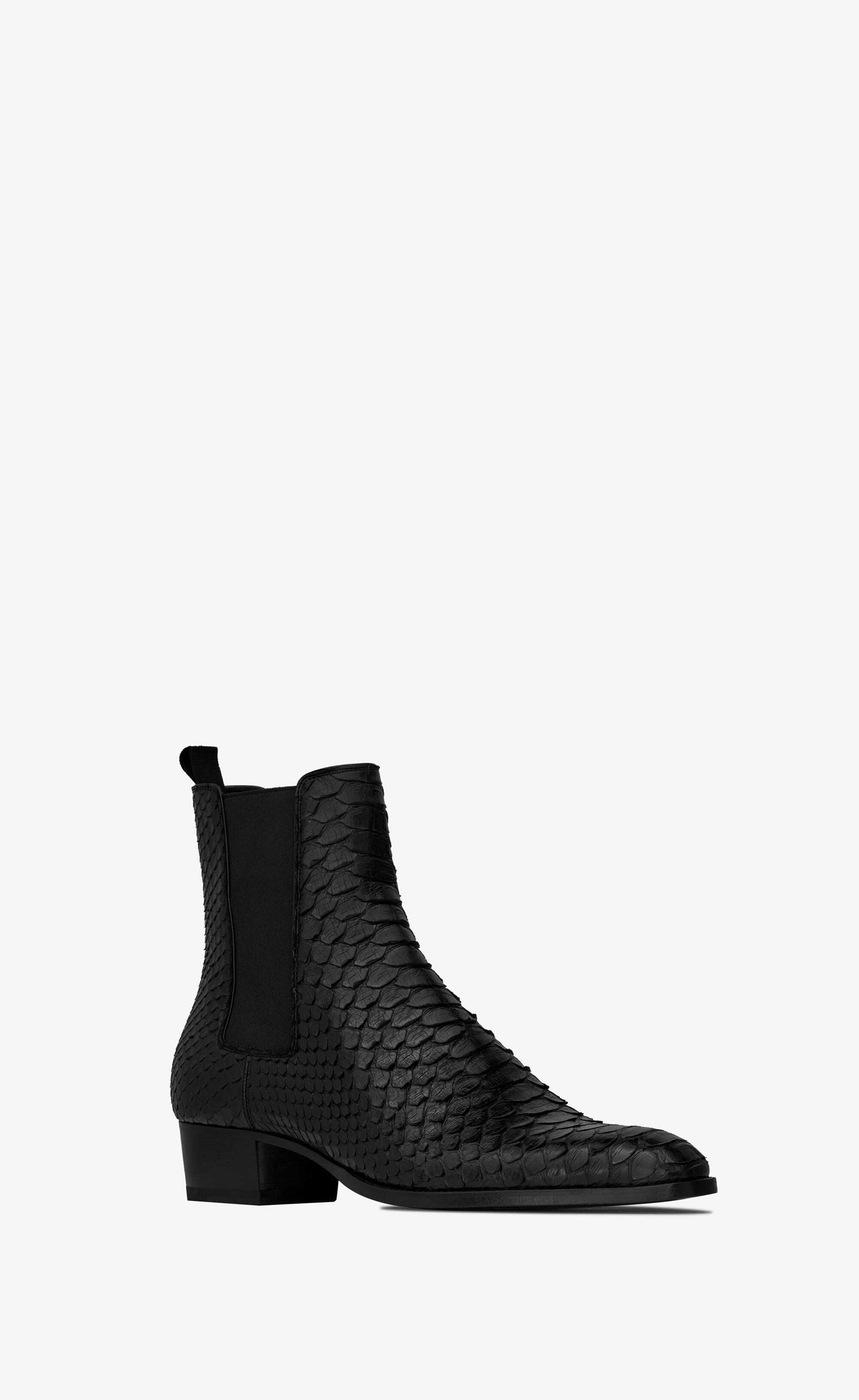 Saint Laurent Wyatt Chelsea Boots In Lacquered Python in Black for