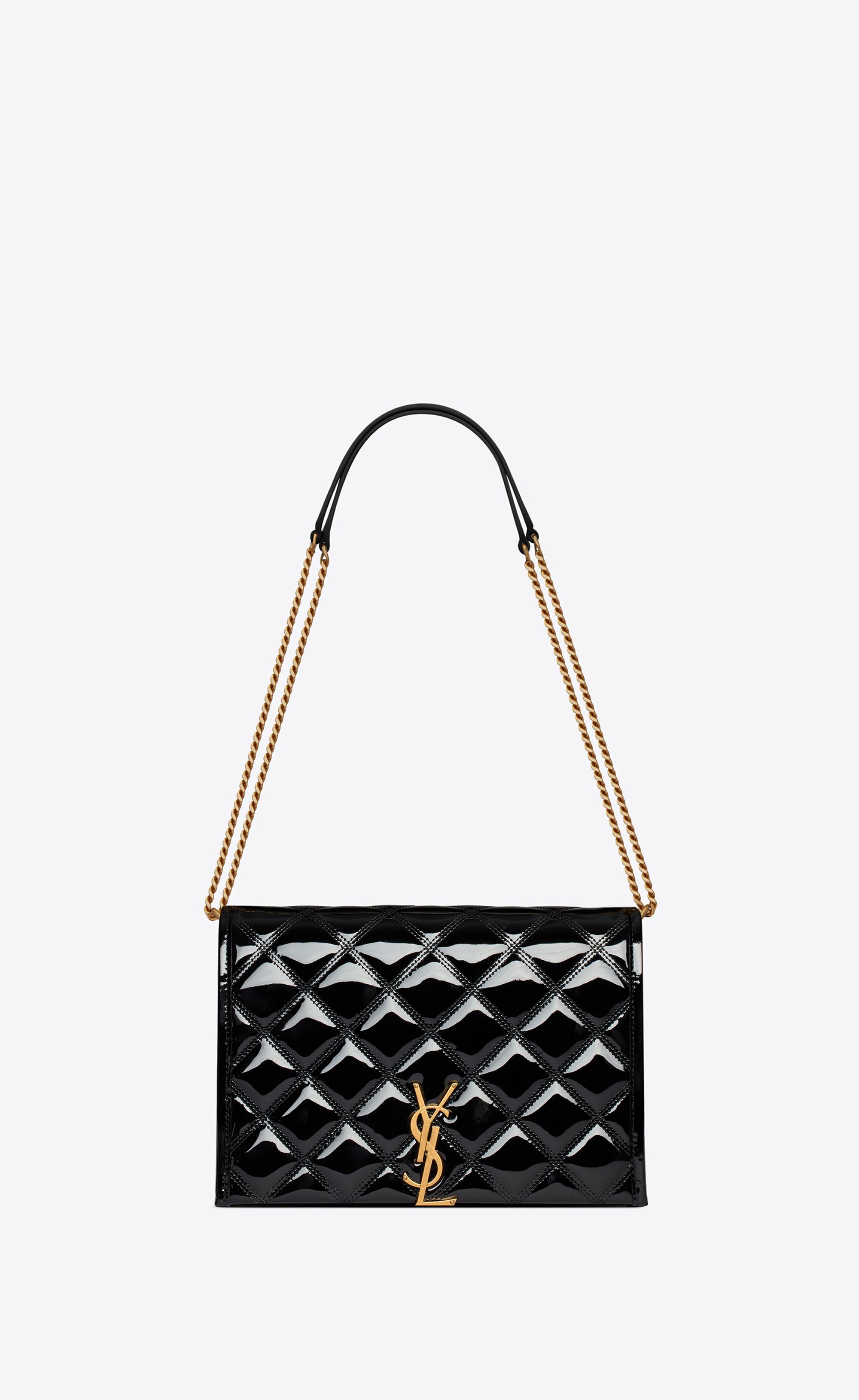 Saint Laurent Becky Mini Chain Bag In Quilted Patent Leather in Black