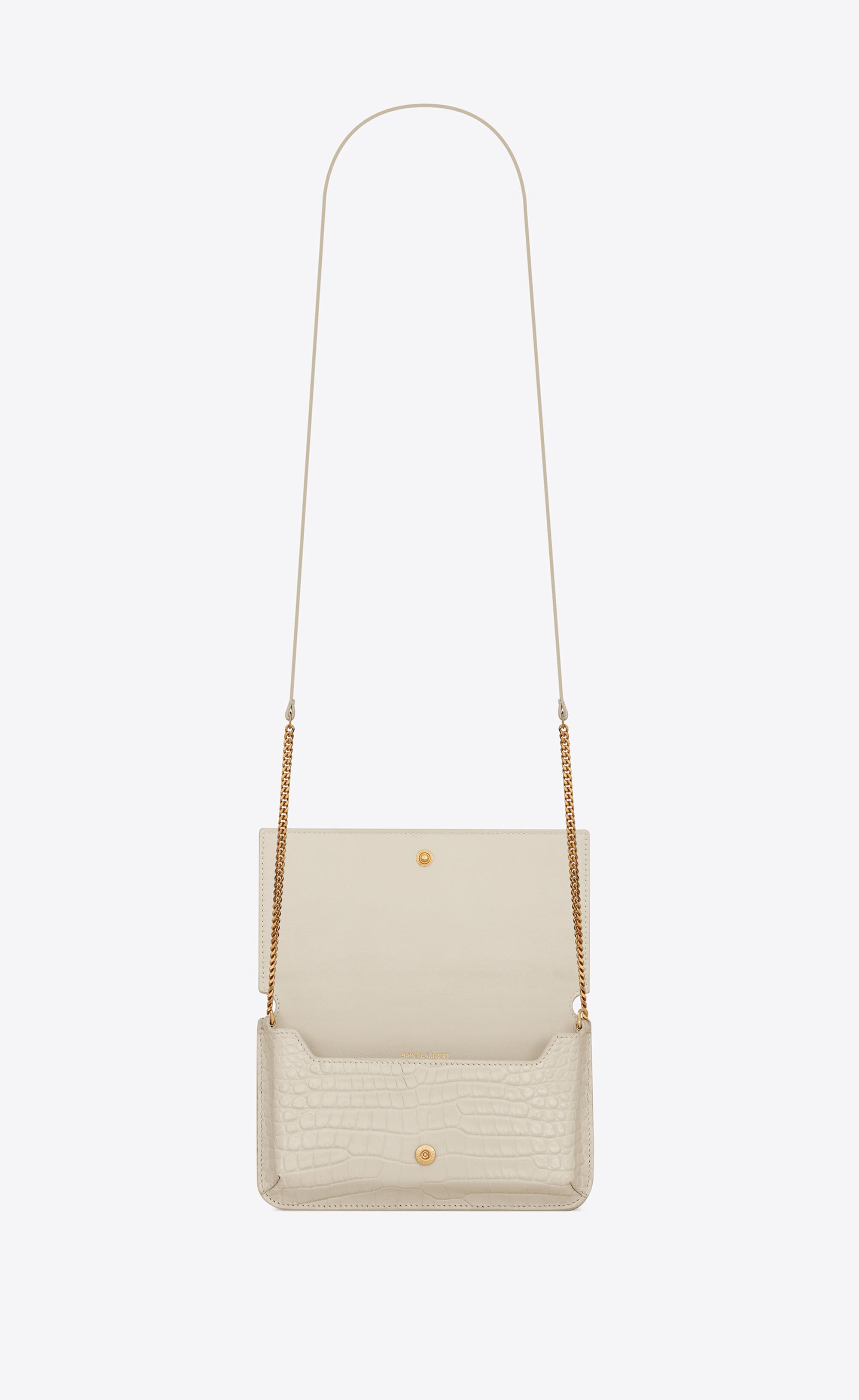 Manhattan small shoulder bag in shiny crocodile-embossed leather, Saint  Laurent