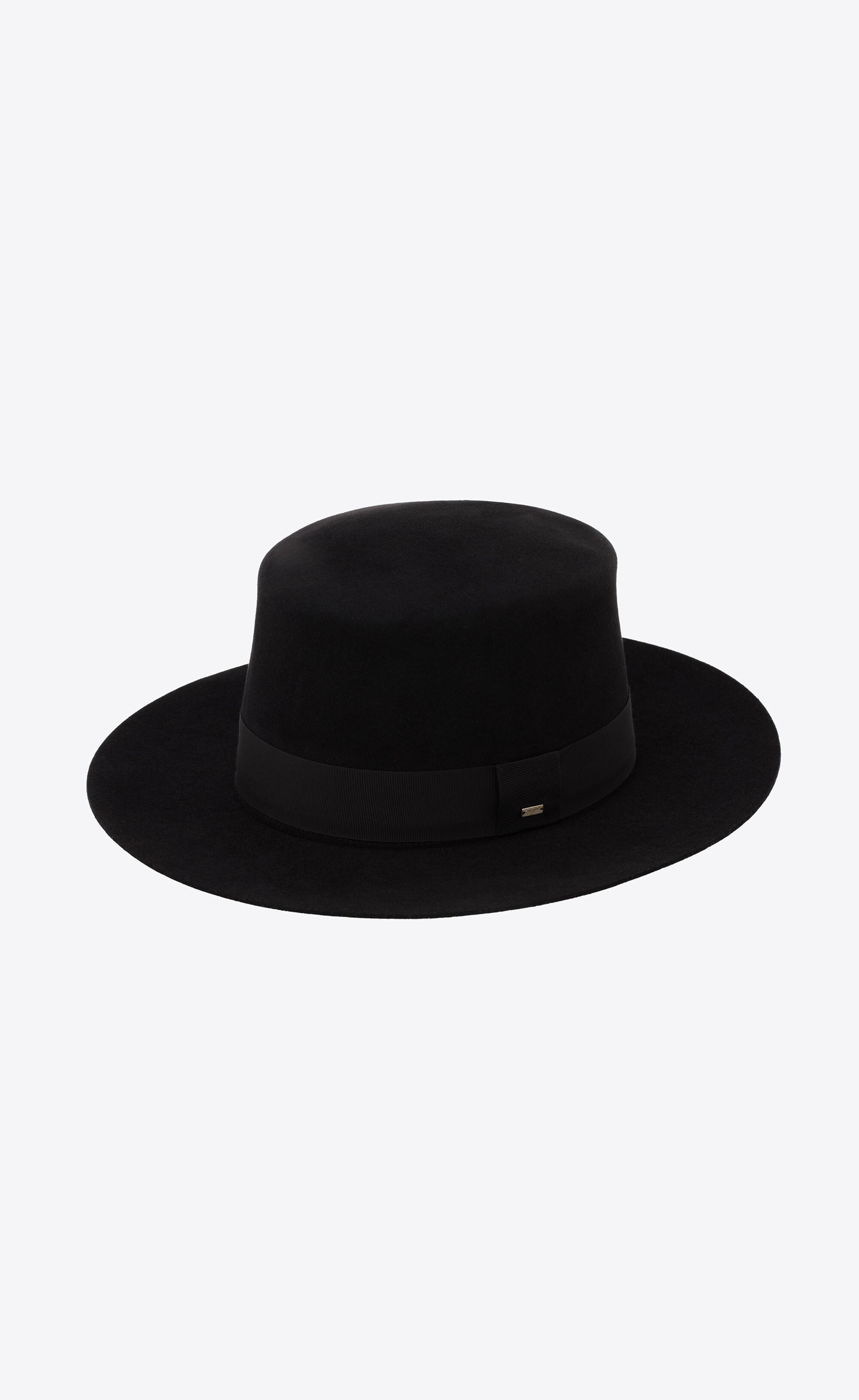 Saint Laurent Flat-top Hat In Rabbit Felt in Black for Men | Lyst