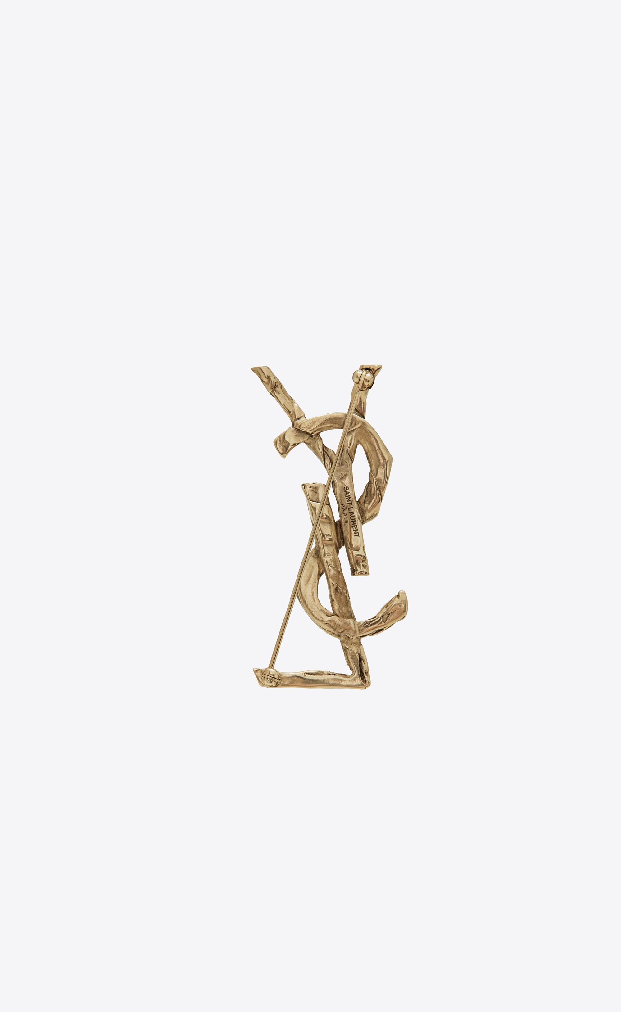Monogram Draped Bow Brooch In Light Gold Brass