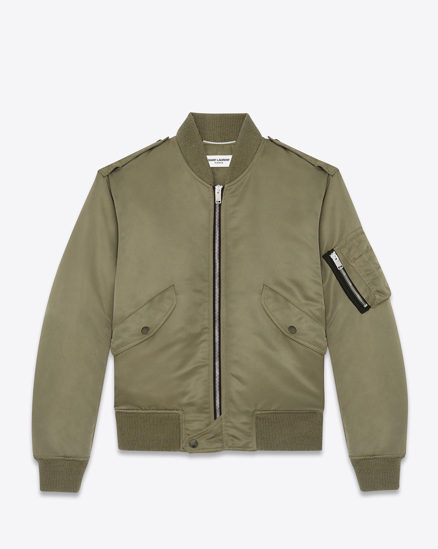 Saint Laurent Synthetic Bomber Jacket In Nylon in Army Green (Green ...