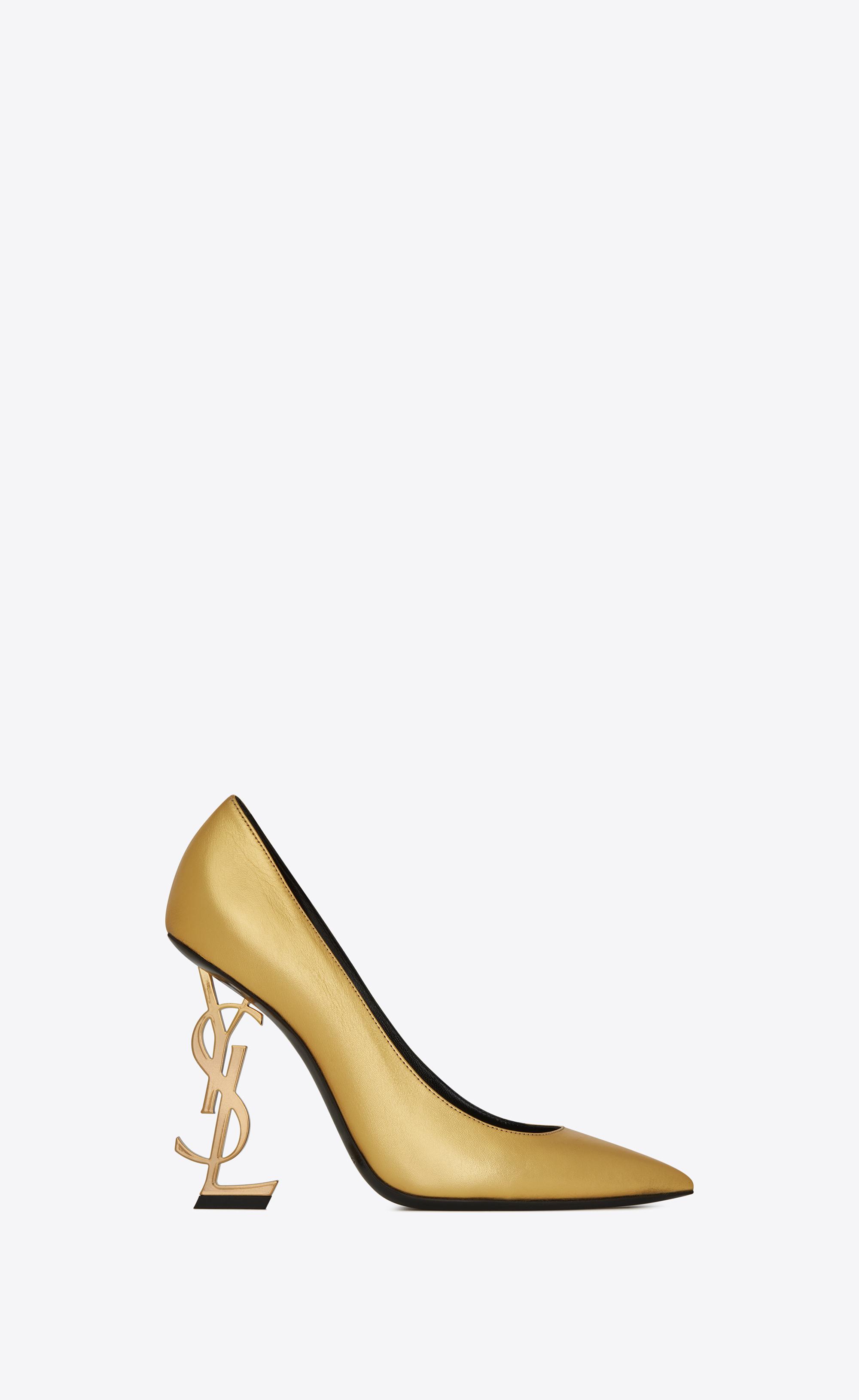 OPYUM escarpins à talon doré en cuir lisse Saint Laurent en coloris  Métallisé | Lyst