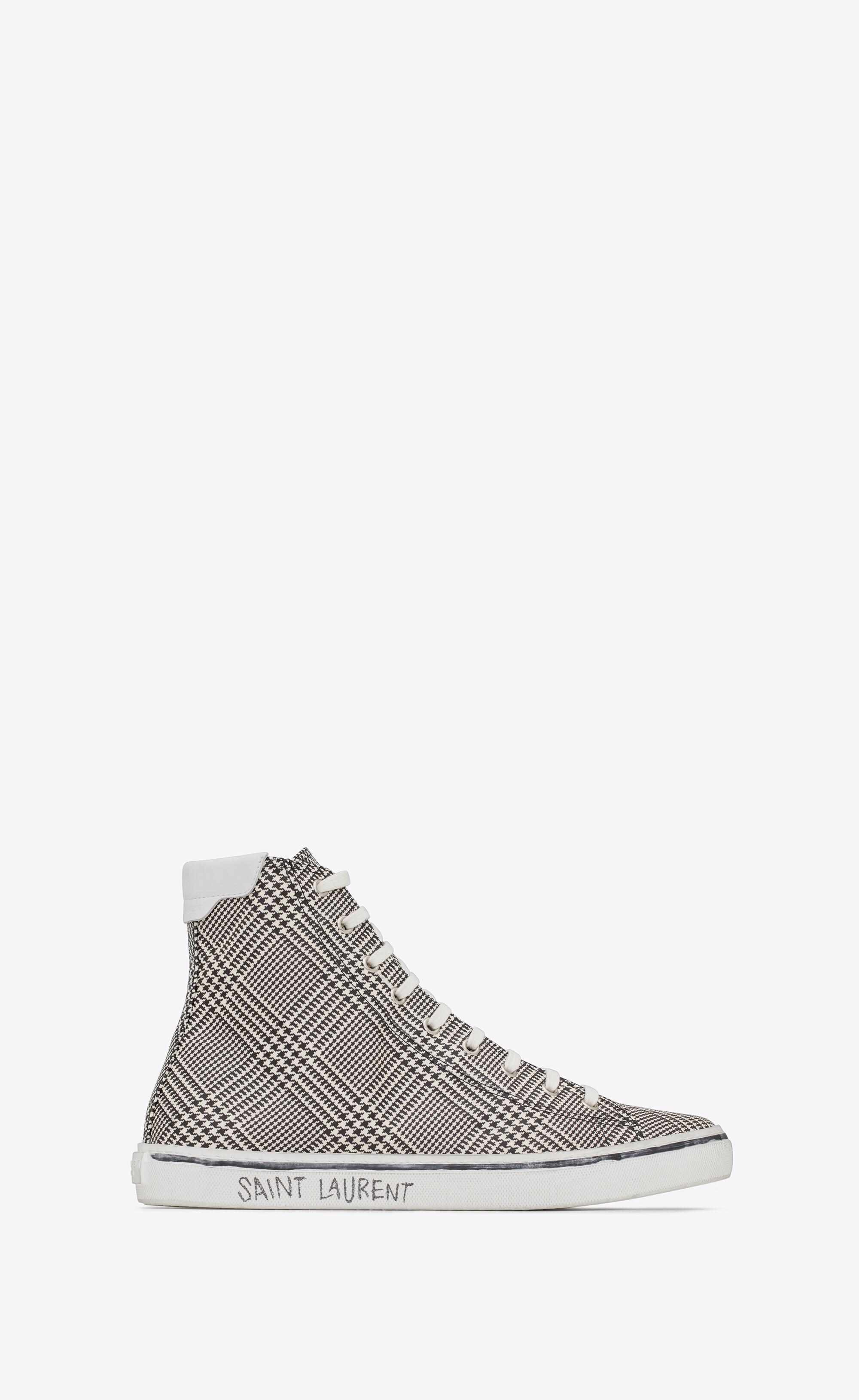 Saint Laurent Malibu Mid-top Sneakers In Prince Of Wales Canvas And Smooth  Leather for Men | Lyst