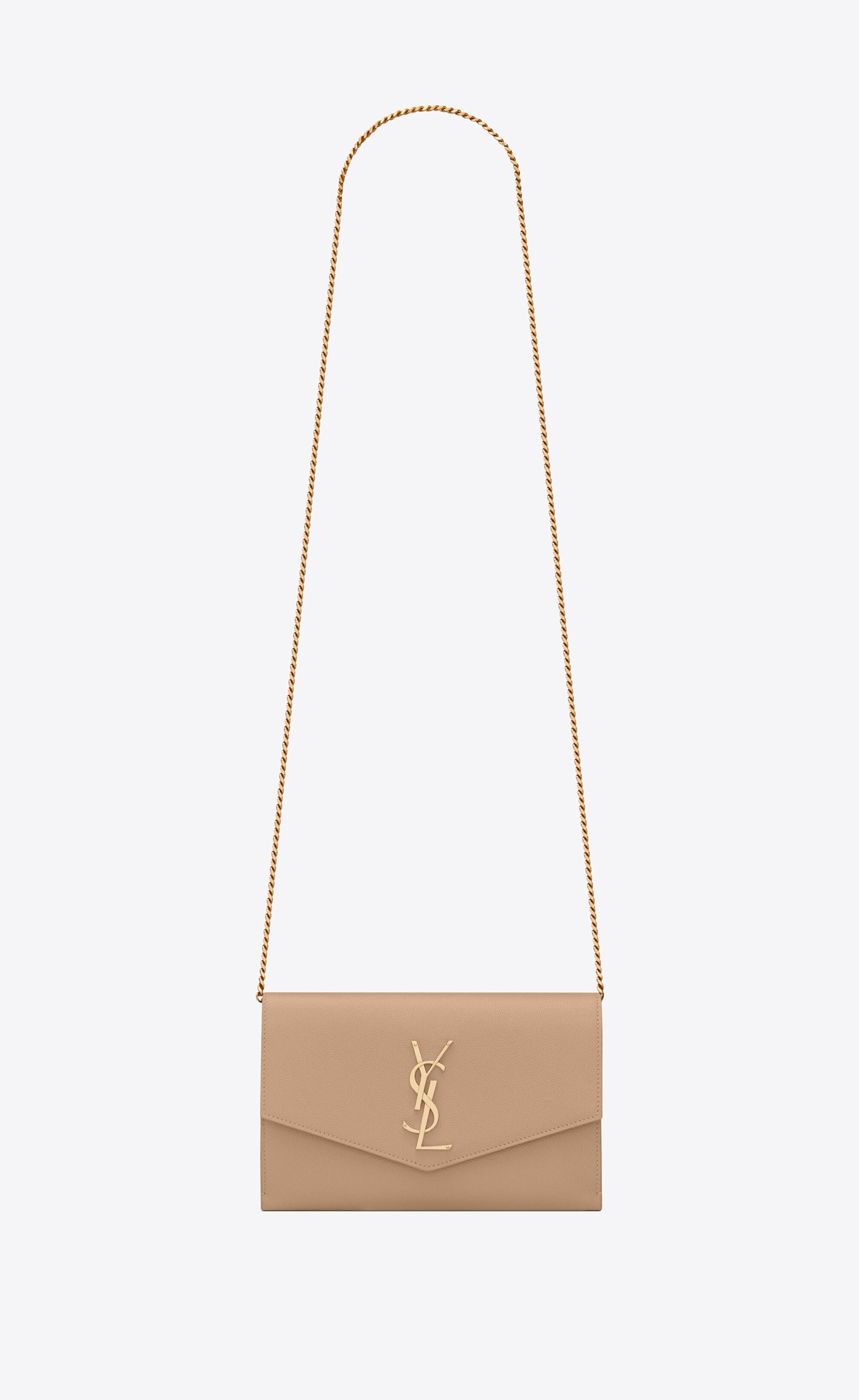 ysl uptown chain wallet in grain de poudre embossed leather