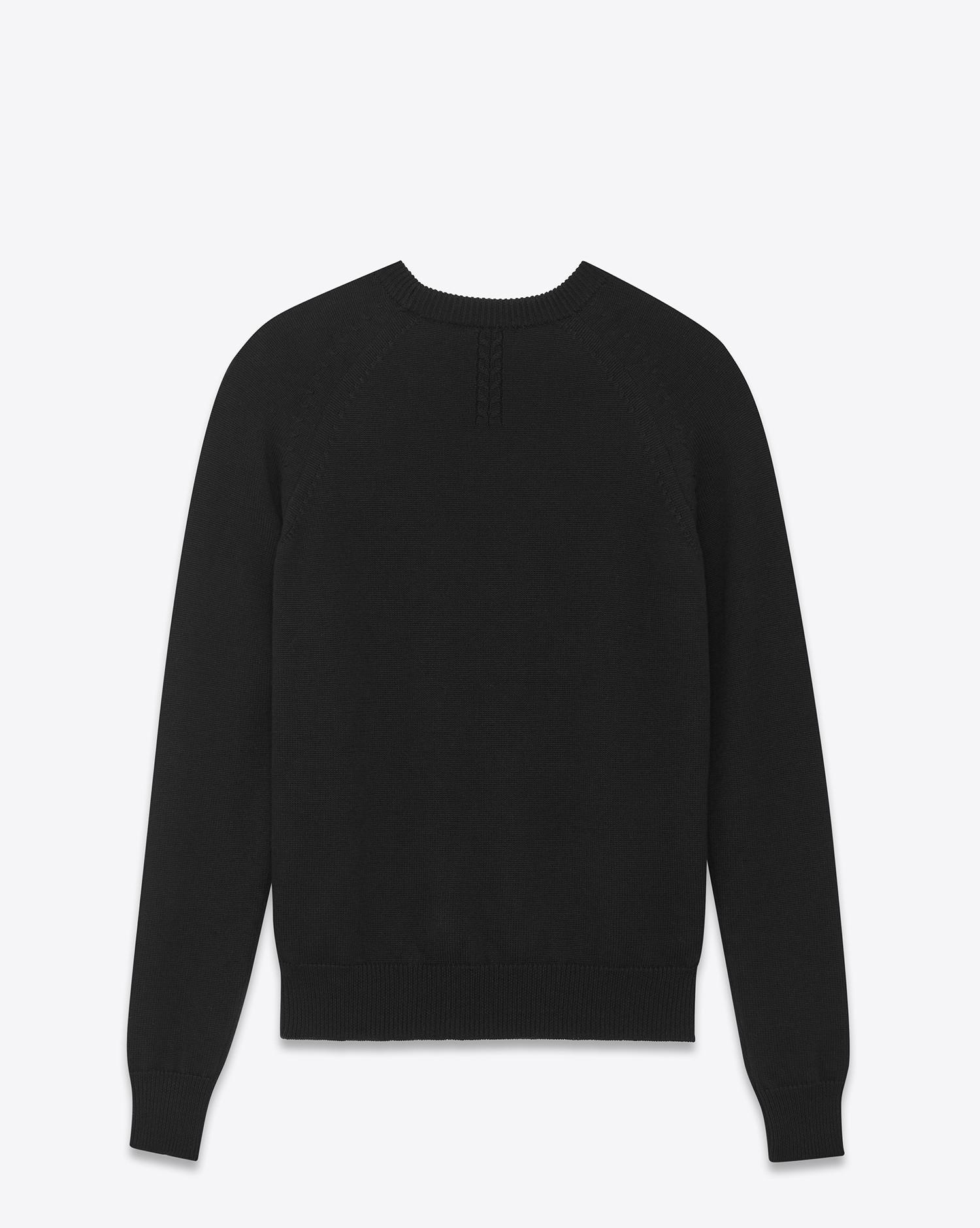 Lyst - Saint Laurent Classic Crewneck Sweater In Black Merino Wool in ...