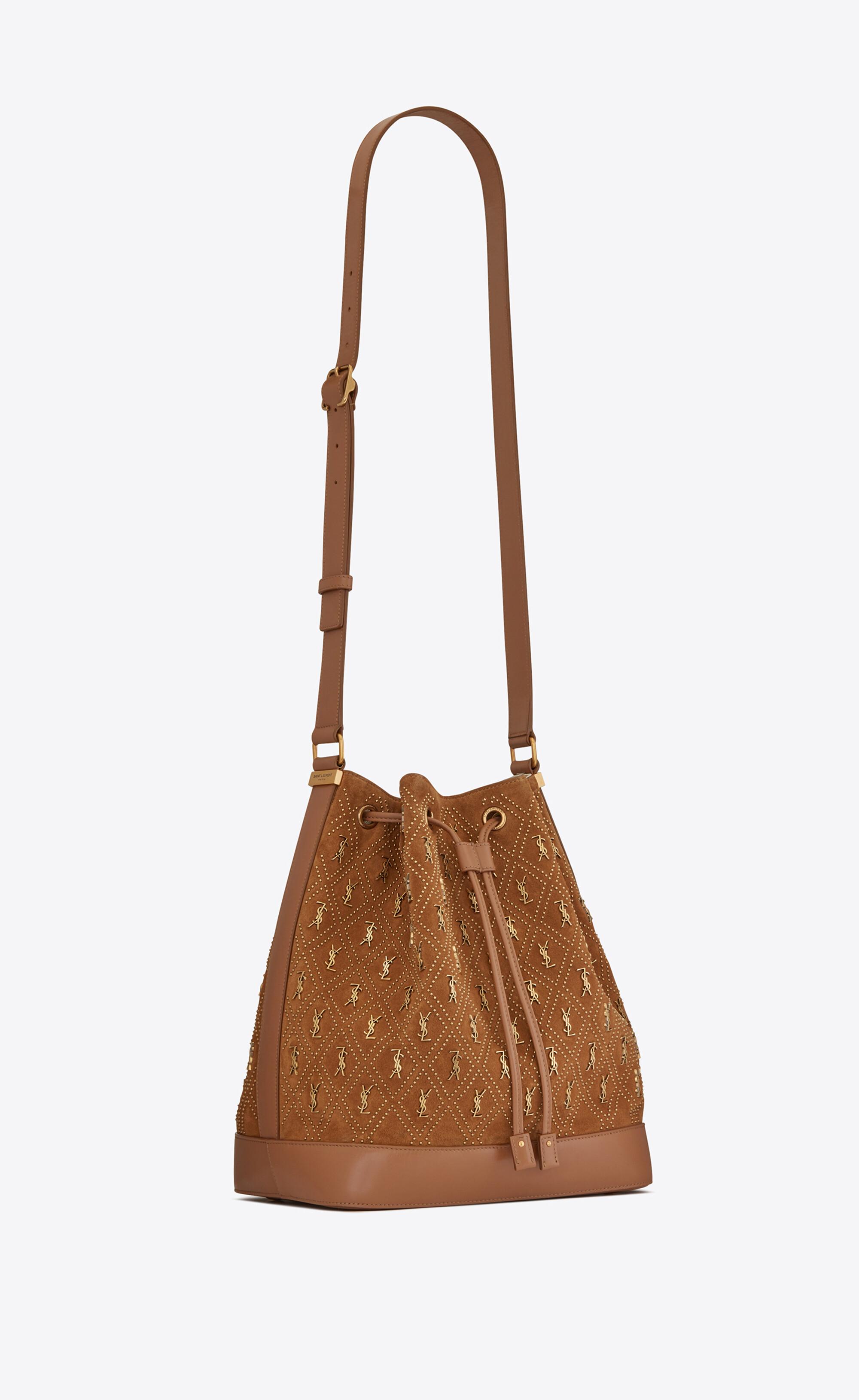 SAINT LAURENT Canvas All-Over Monogram Bucket Bag Brown 1123268