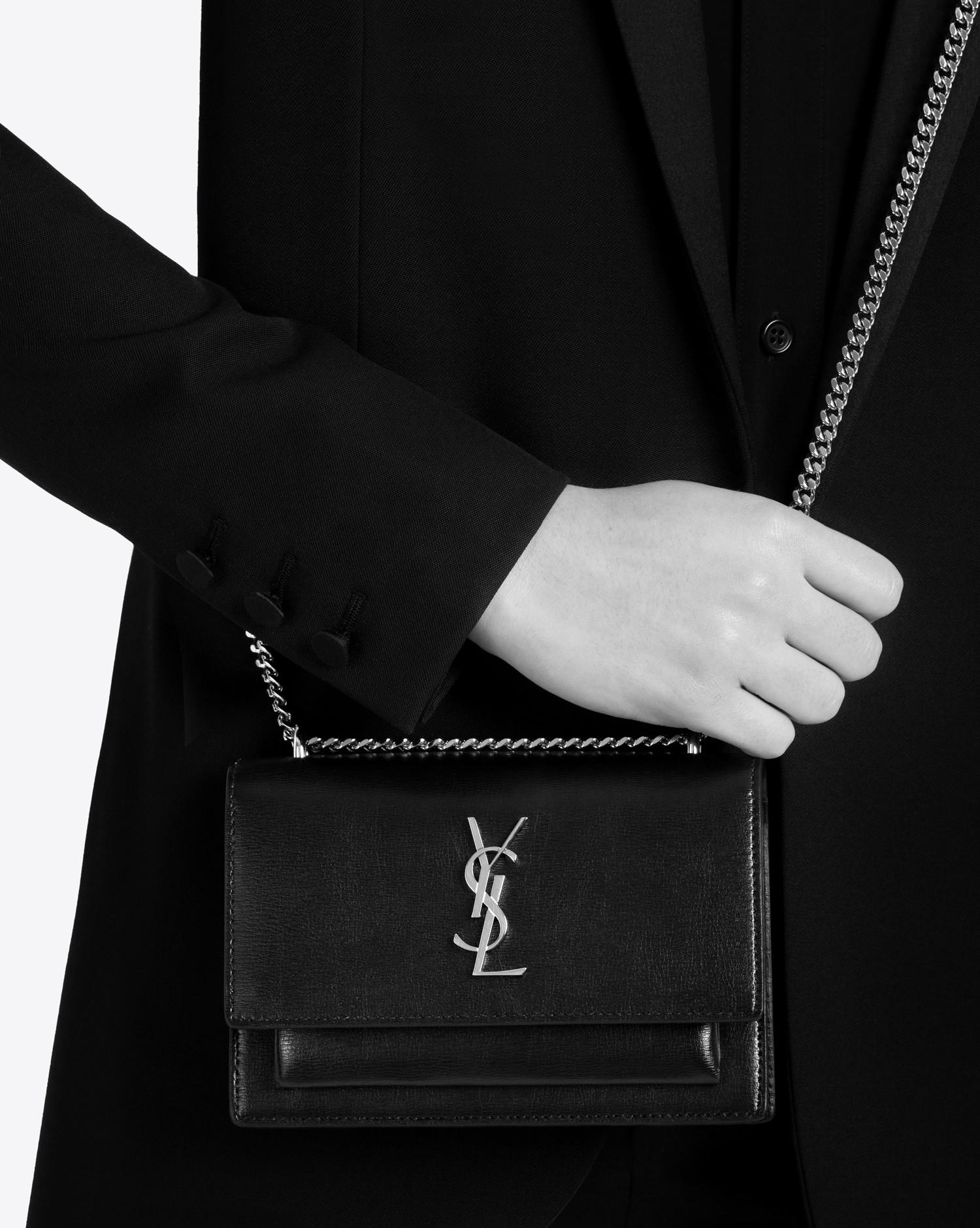 Saint Laurent Sunset Wallet on Chain Silver-tone Mini Black in Smooth  Leather with Silver-tone - US