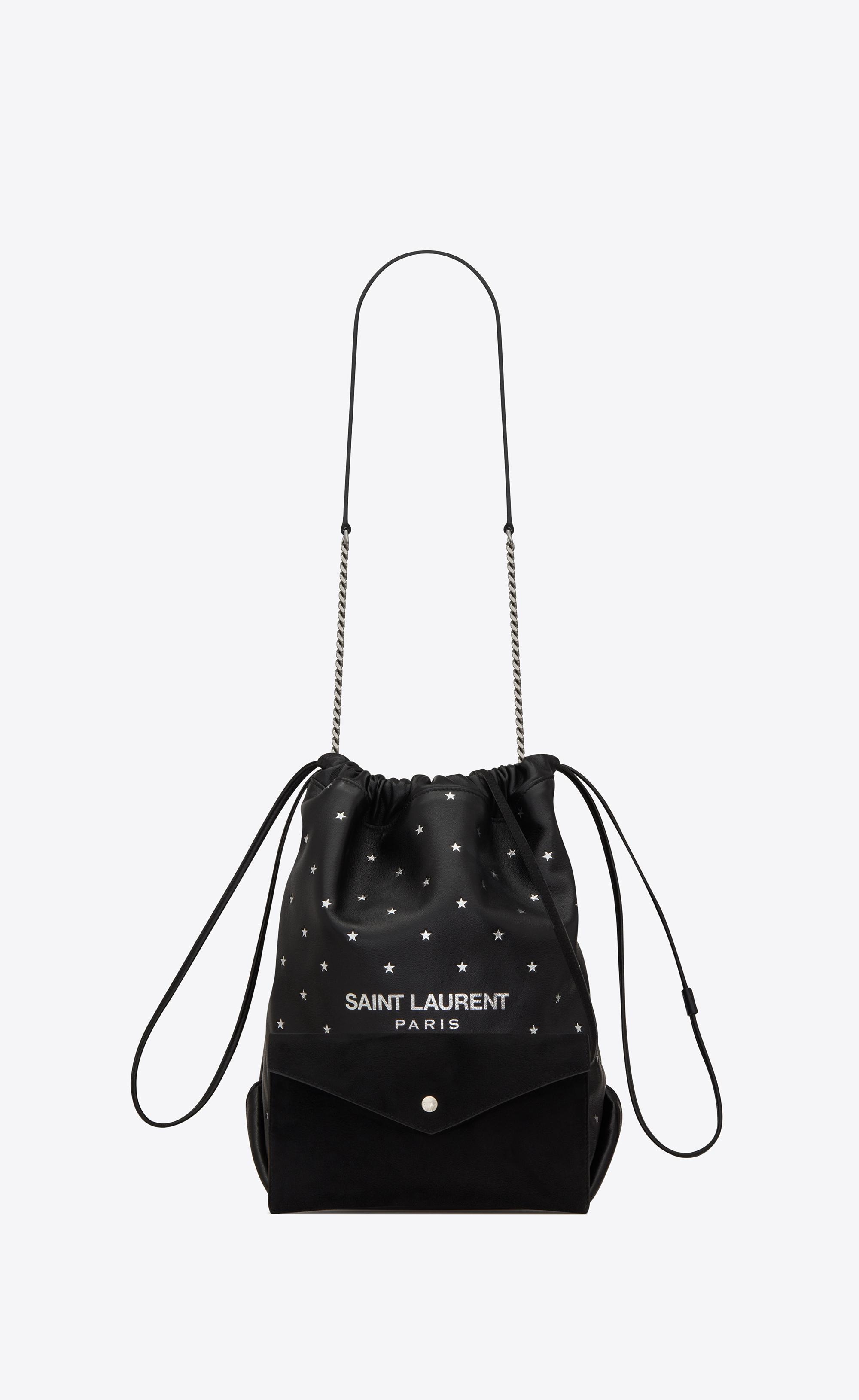 Saint Laurent Teddy Little Stars Leather Bucket Bag in Black | Lyst