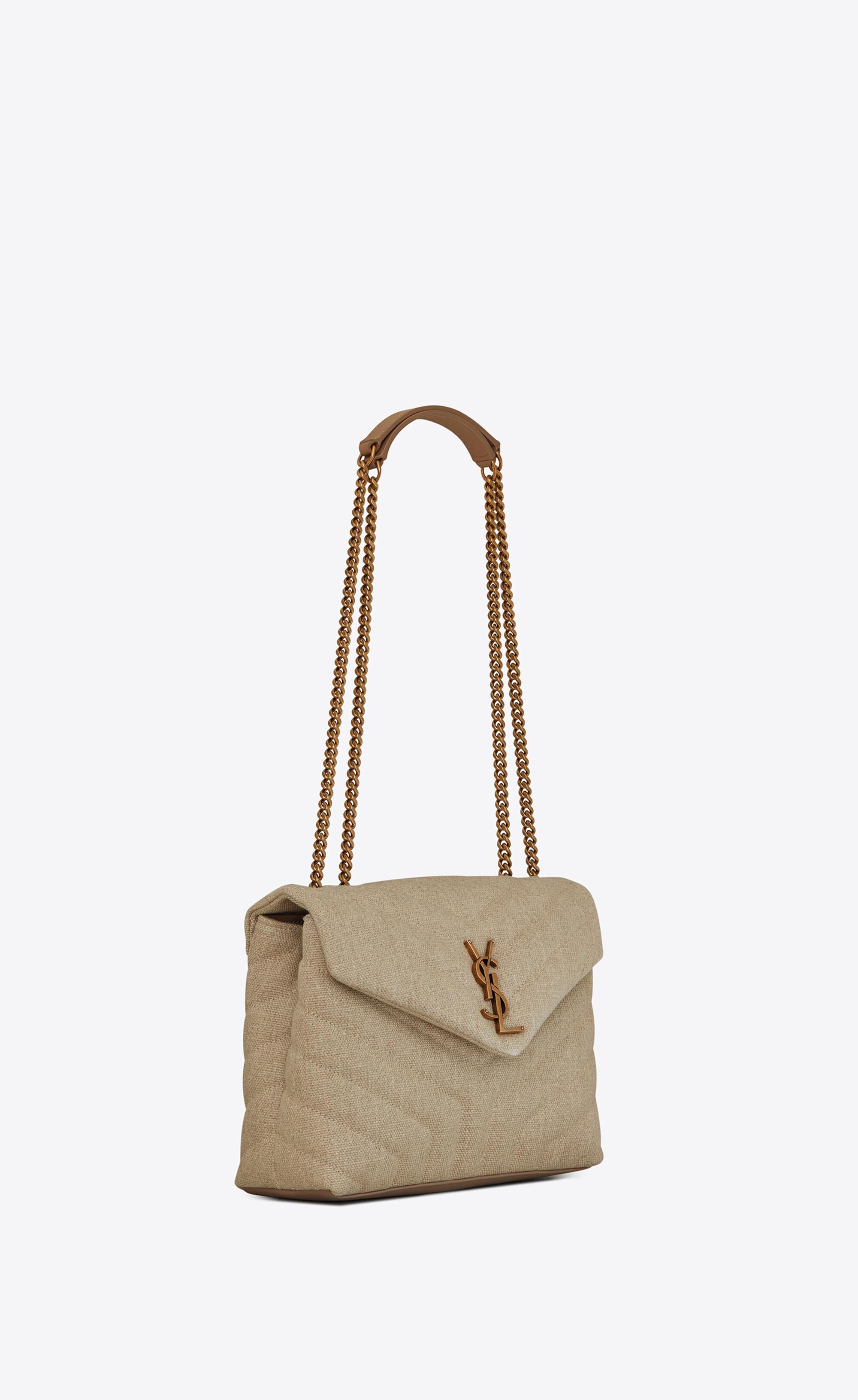 Saint Laurent Loulou Small Linen Shoulder Bag in Natural
