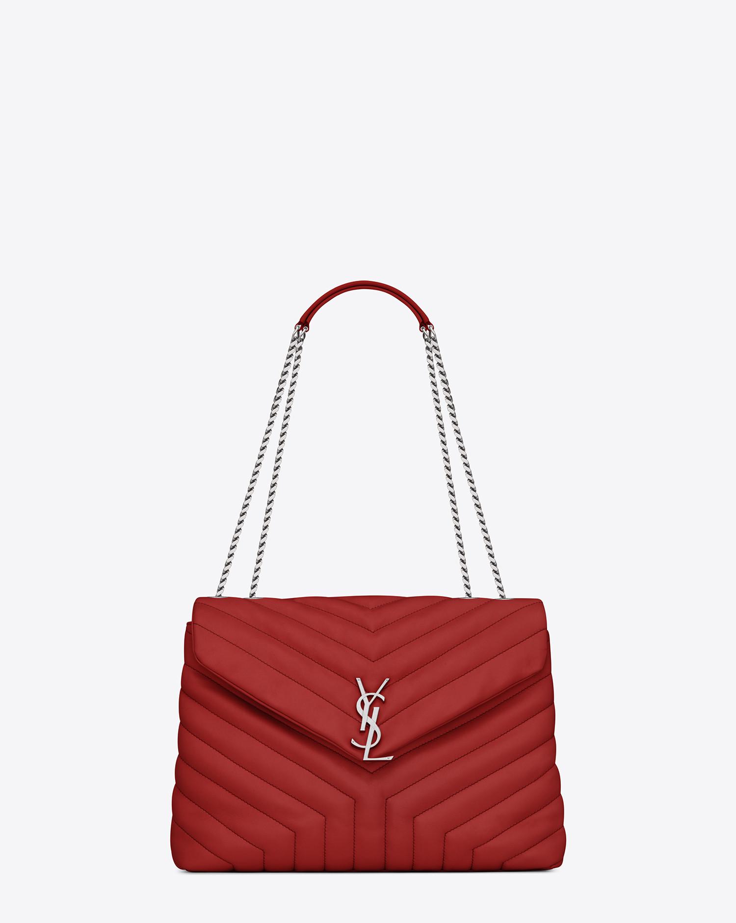 enkel krøllet butiksindehaveren Saint Laurent Medium Loulou Monogram Chain Bag In Lipstick Red "y"  Matelassé Leather | Lyst