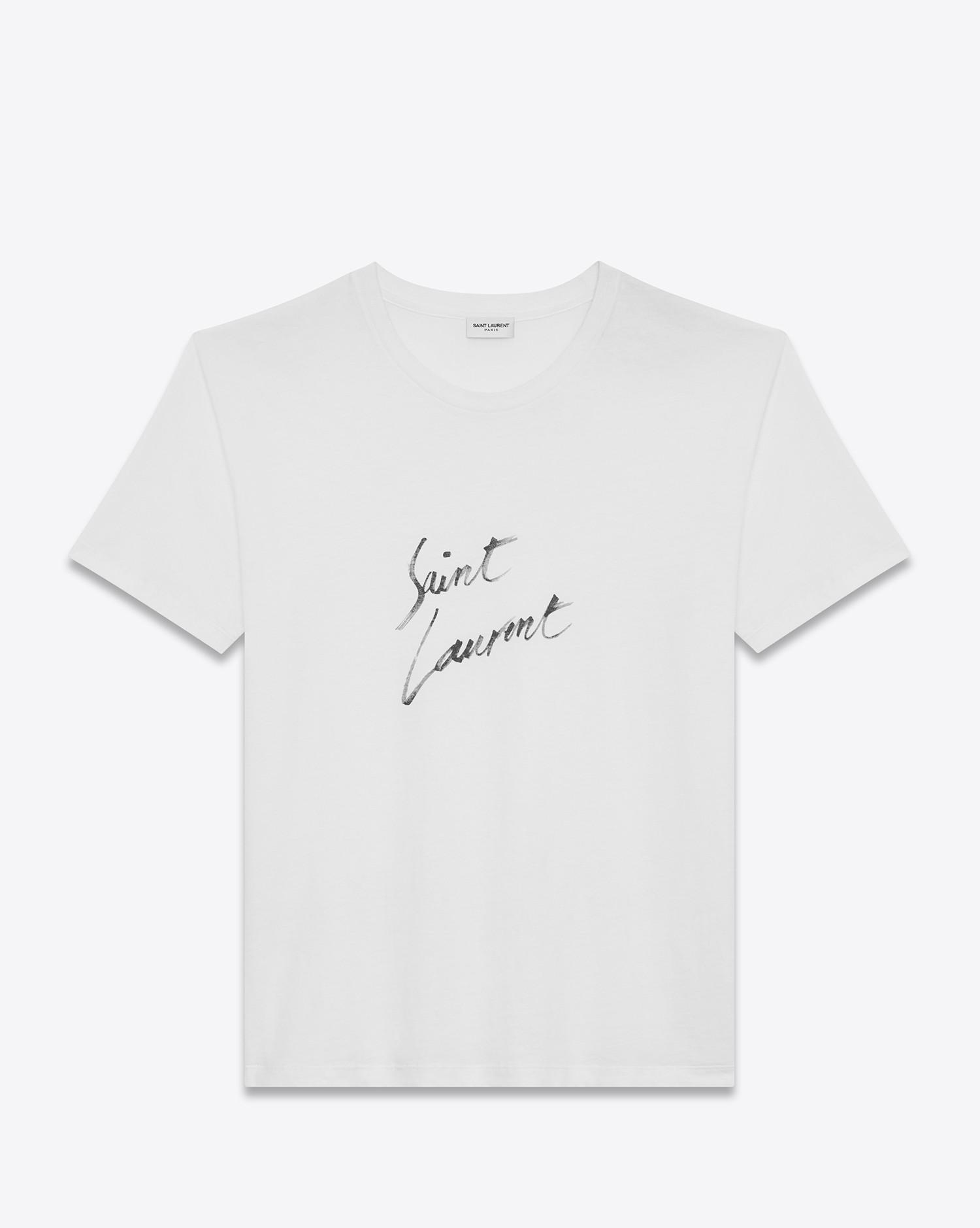 Saint Laurent Signature T-shirt In Ivory And Black Cotton Jersey 