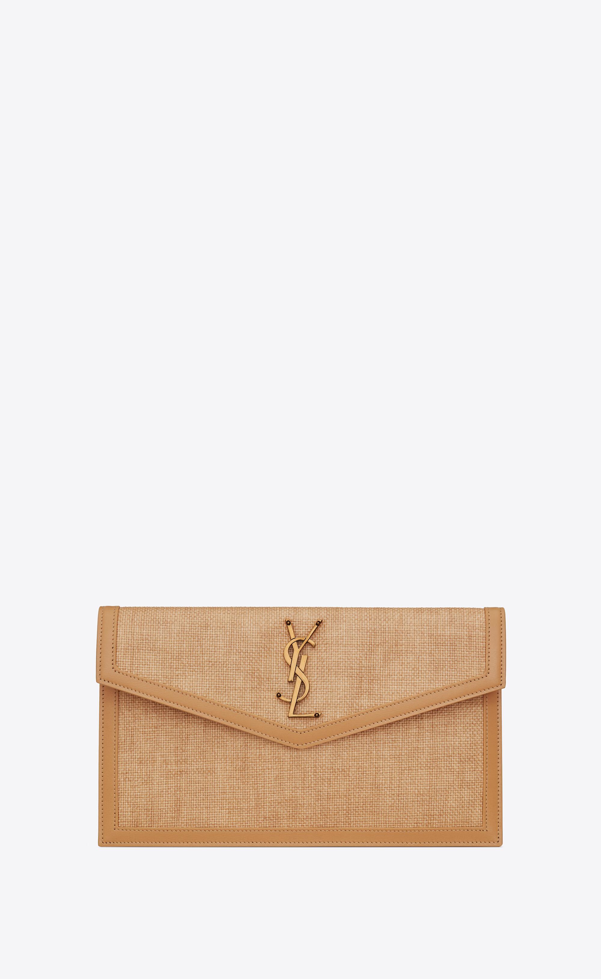 Saint Laurent Uptown Pouch In Micro Raffia in Natural | Lyst