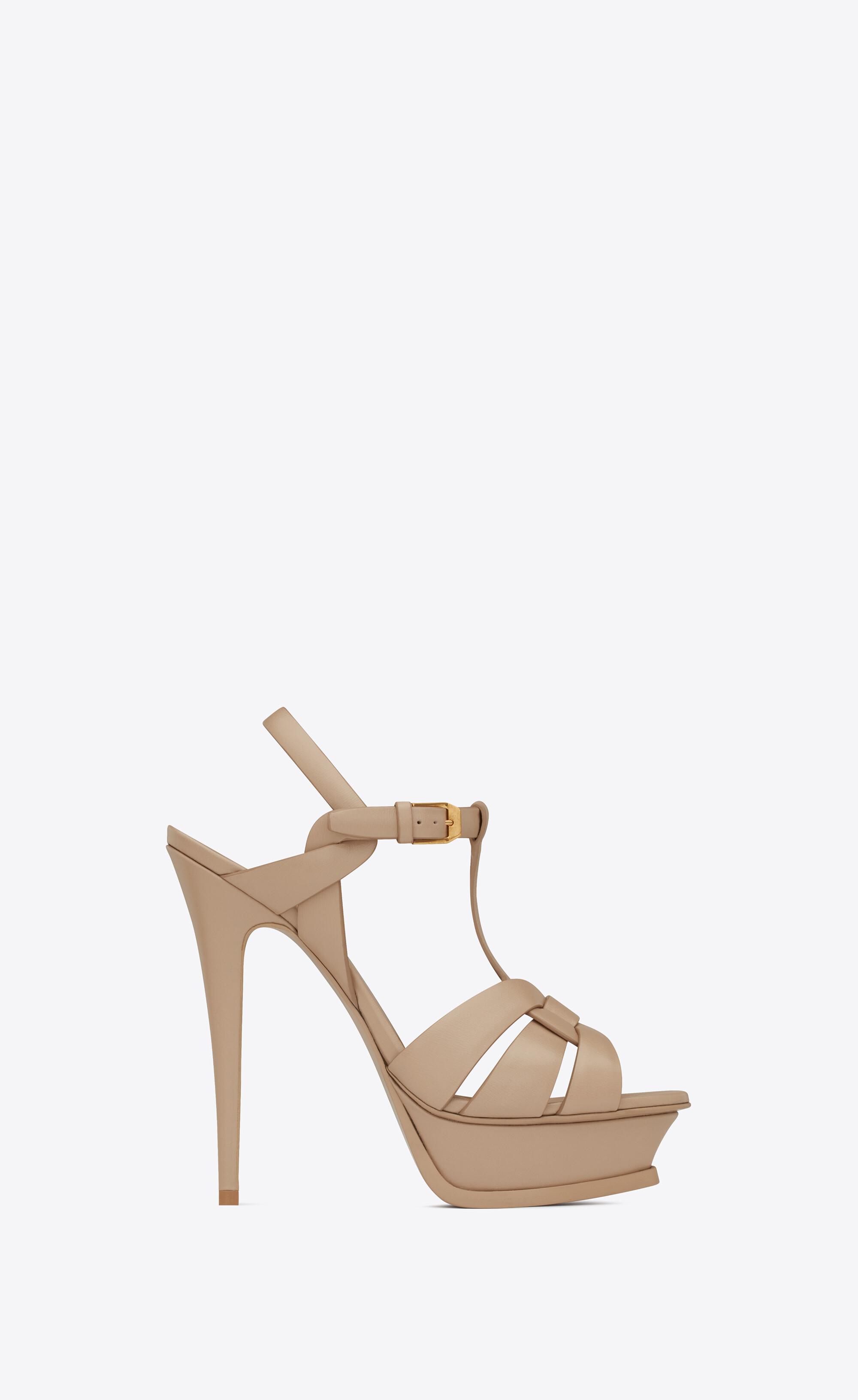 Saint Laurent Tribute Platform Sandals In Smooth Leather in Natural | Lyst